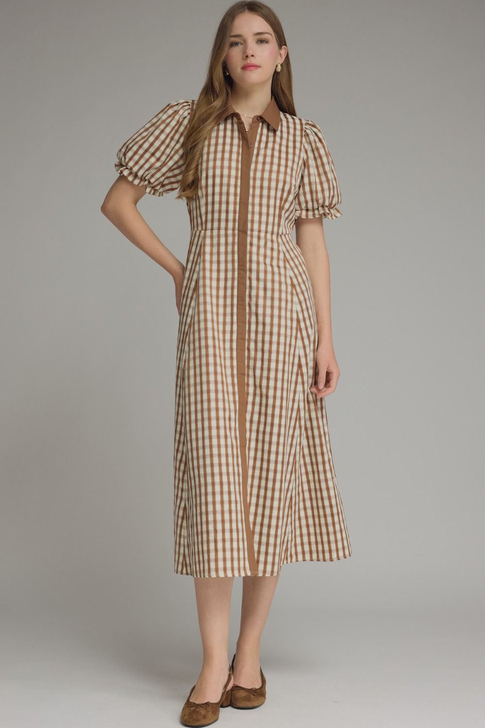 Caramel Gingham Midi Dress 🤎