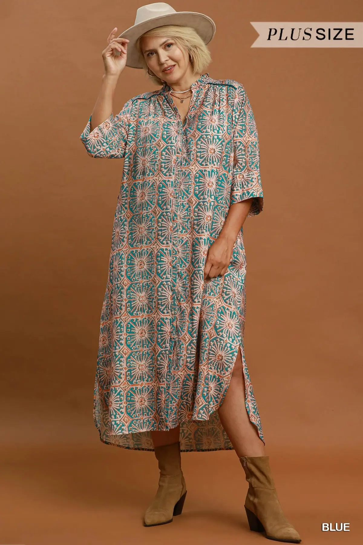 Teal Mosaic Midi Dress
