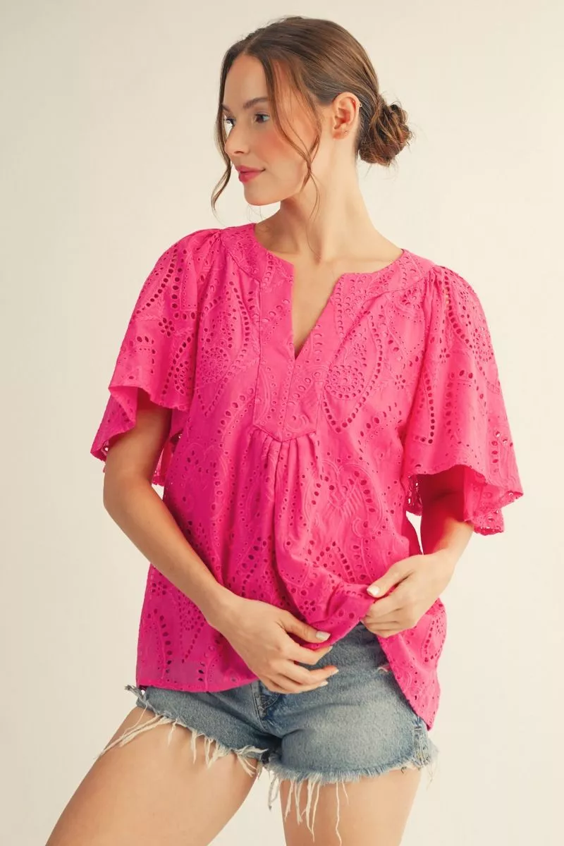 Hot Pink Petal Eyelet Top