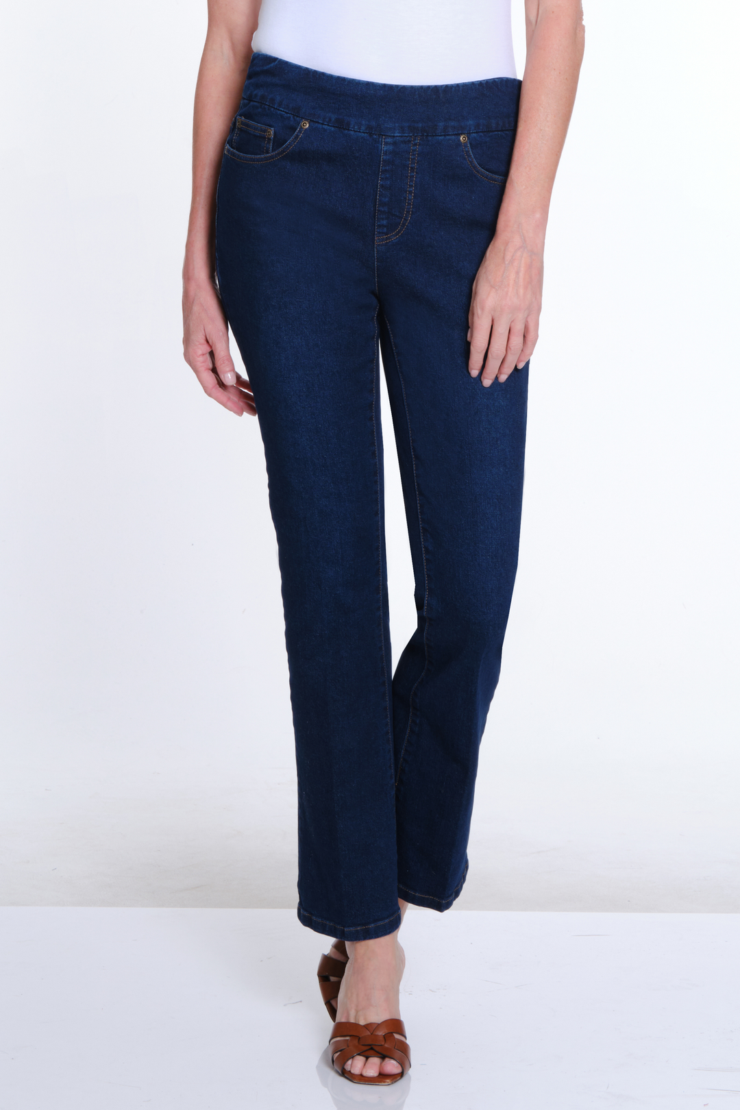 Slimsation Denim FLARE LEG Pull On Ankle JEANS w/ Pockets