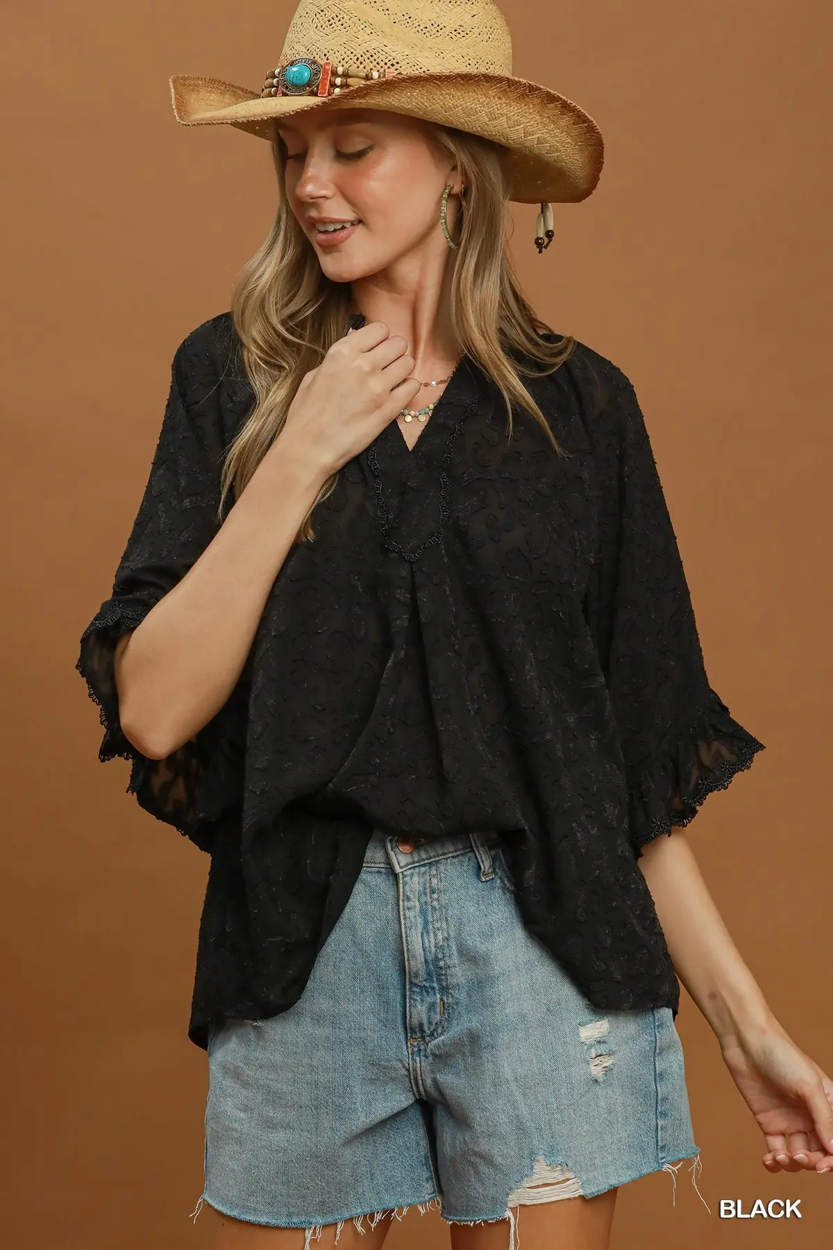 Black Velvet Animal Print Blouse