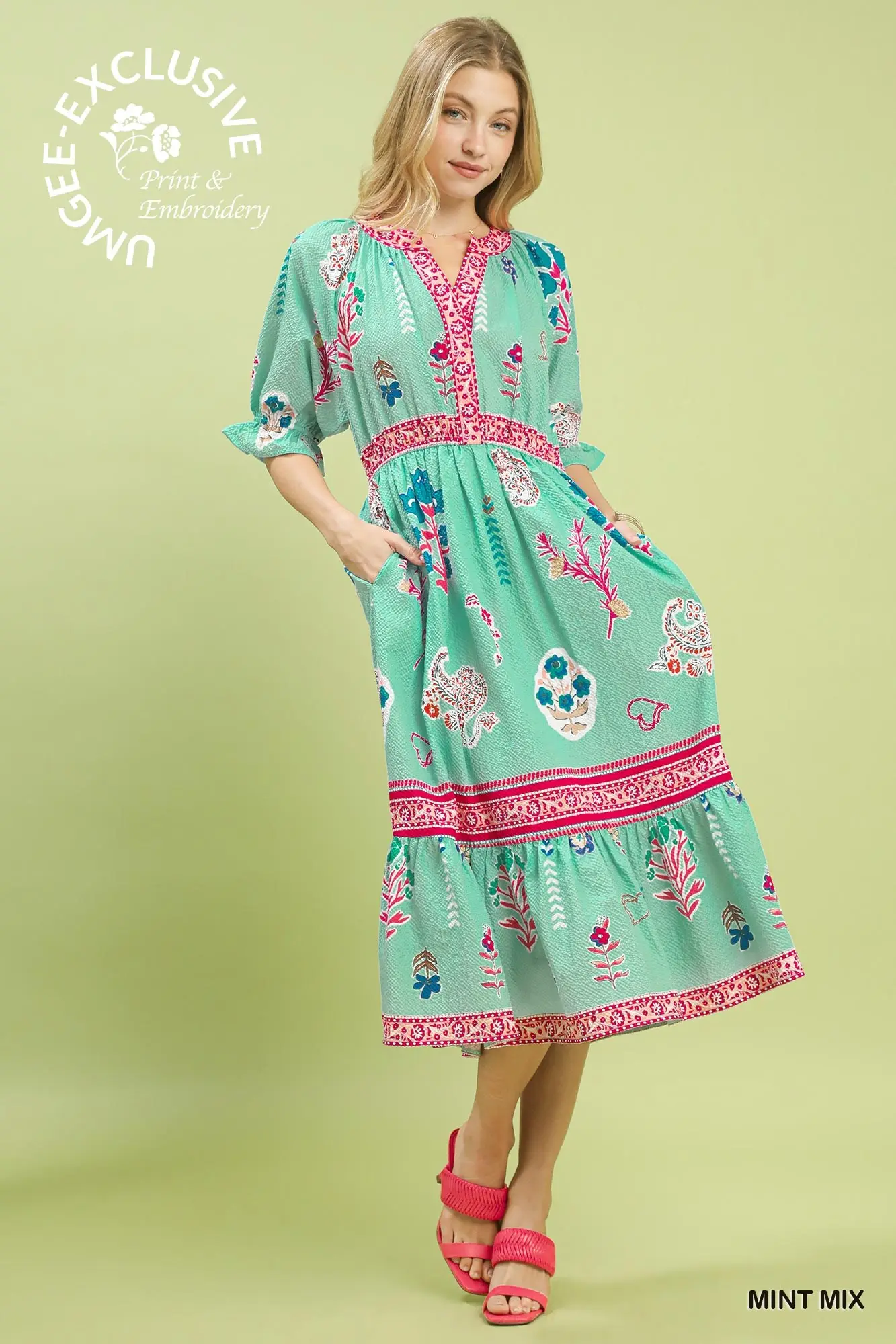 Mint Floral Midi Dress