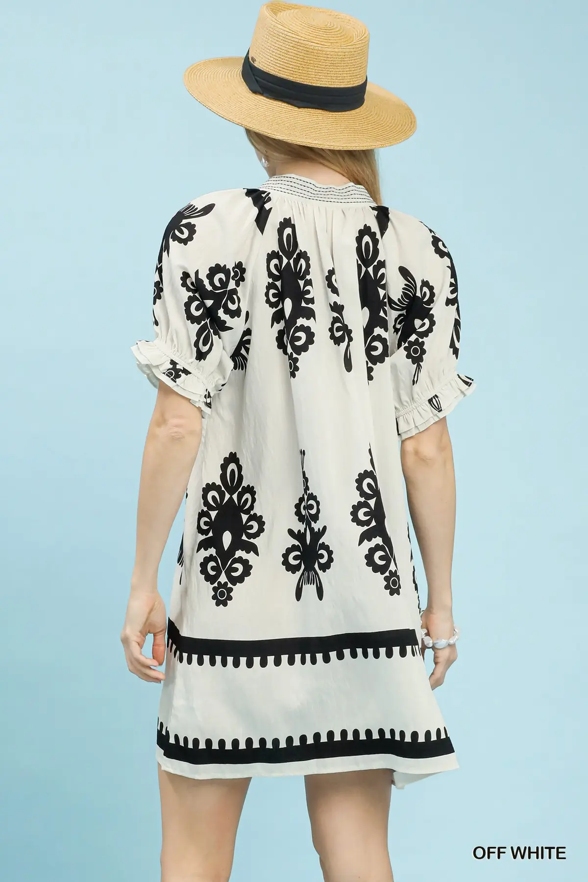 Off White/Black Border Print Mini Dress