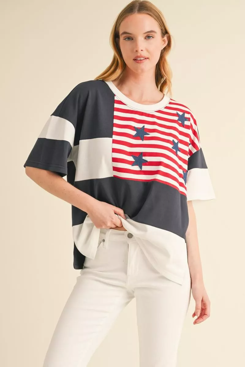 Patriotic Patchwork Stars & Stripes Top
