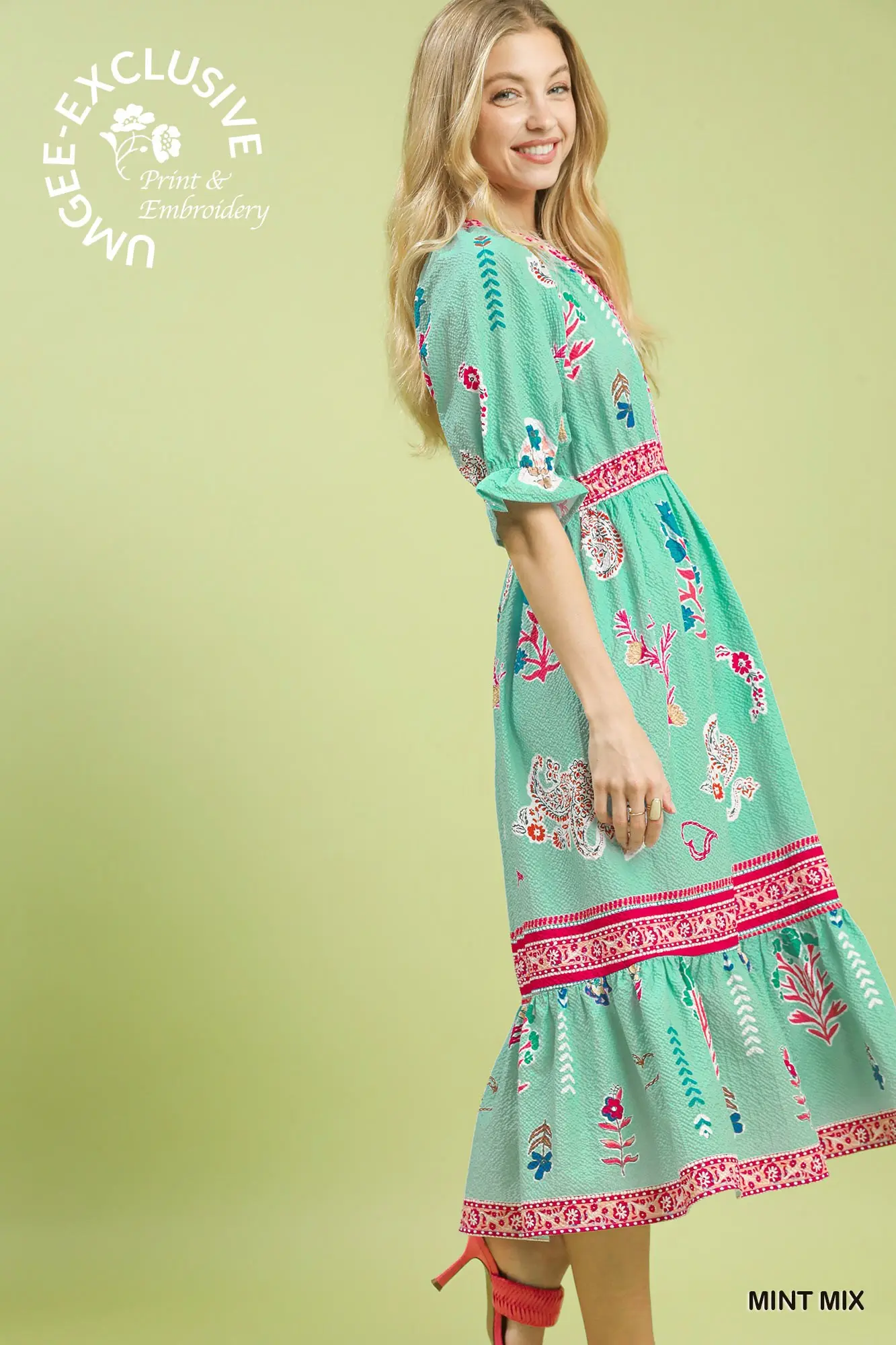 Mint Floral Midi Dress