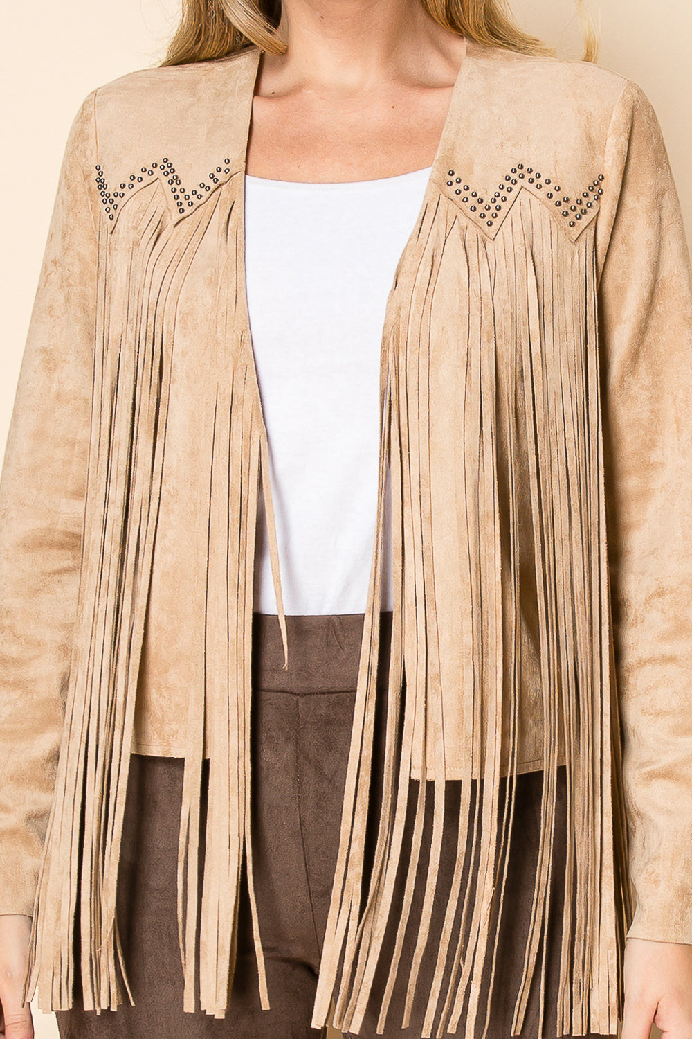 Taupe Fringe Studded Jacket