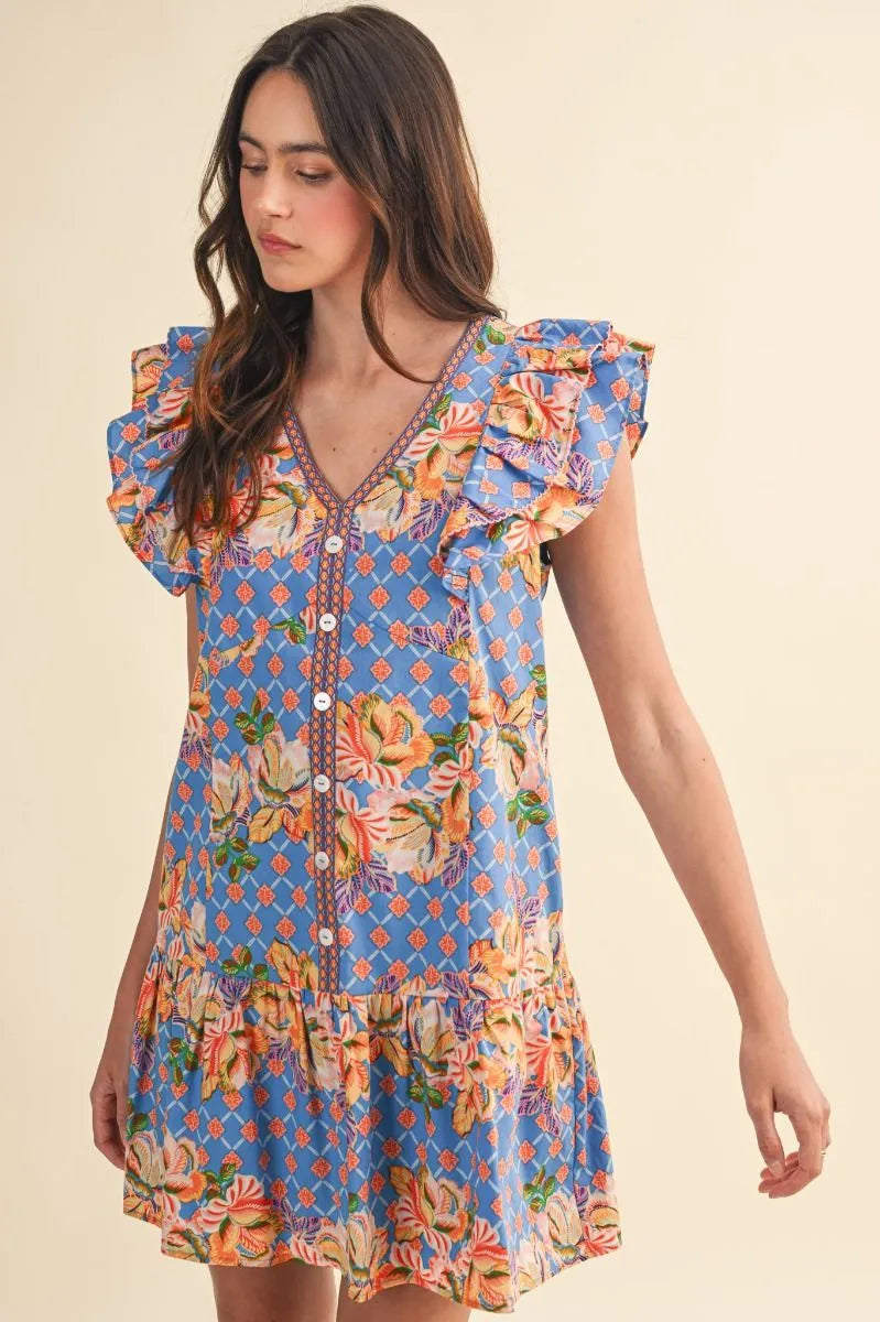 Blue Garden Party Ruffle Dress