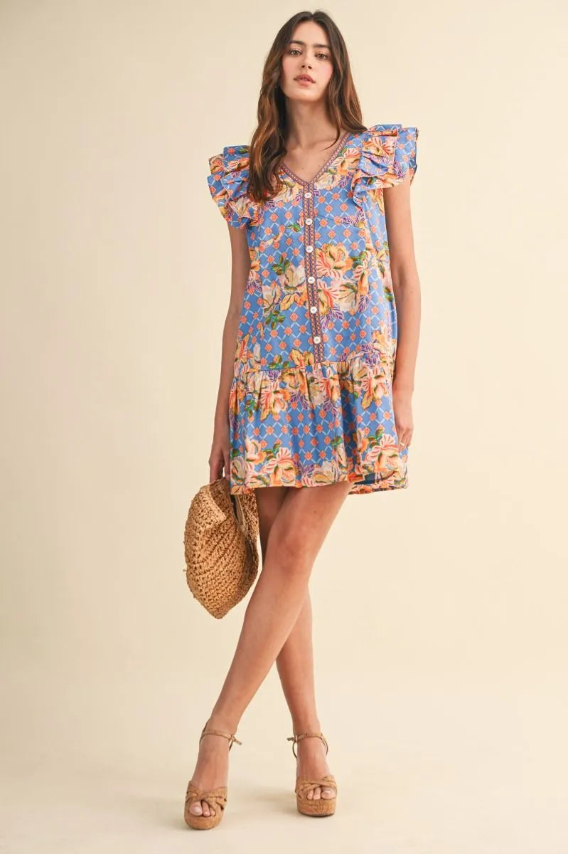 Blue Garden Party Ruffle Dress