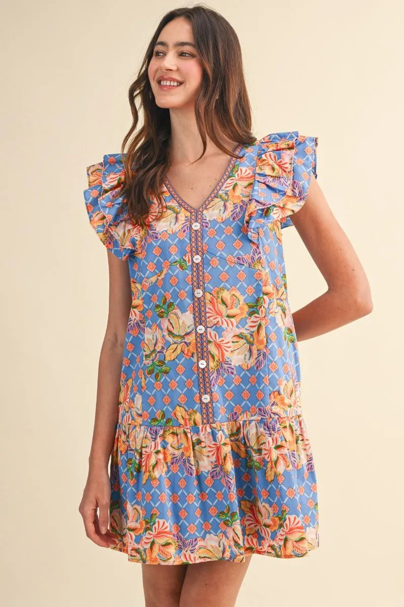 Blue Garden Party Ruffle Dress