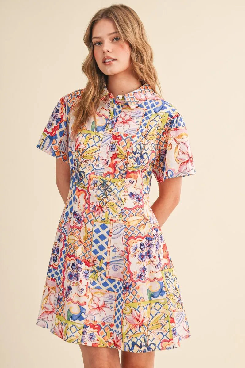 Painted Tile Floral Dress