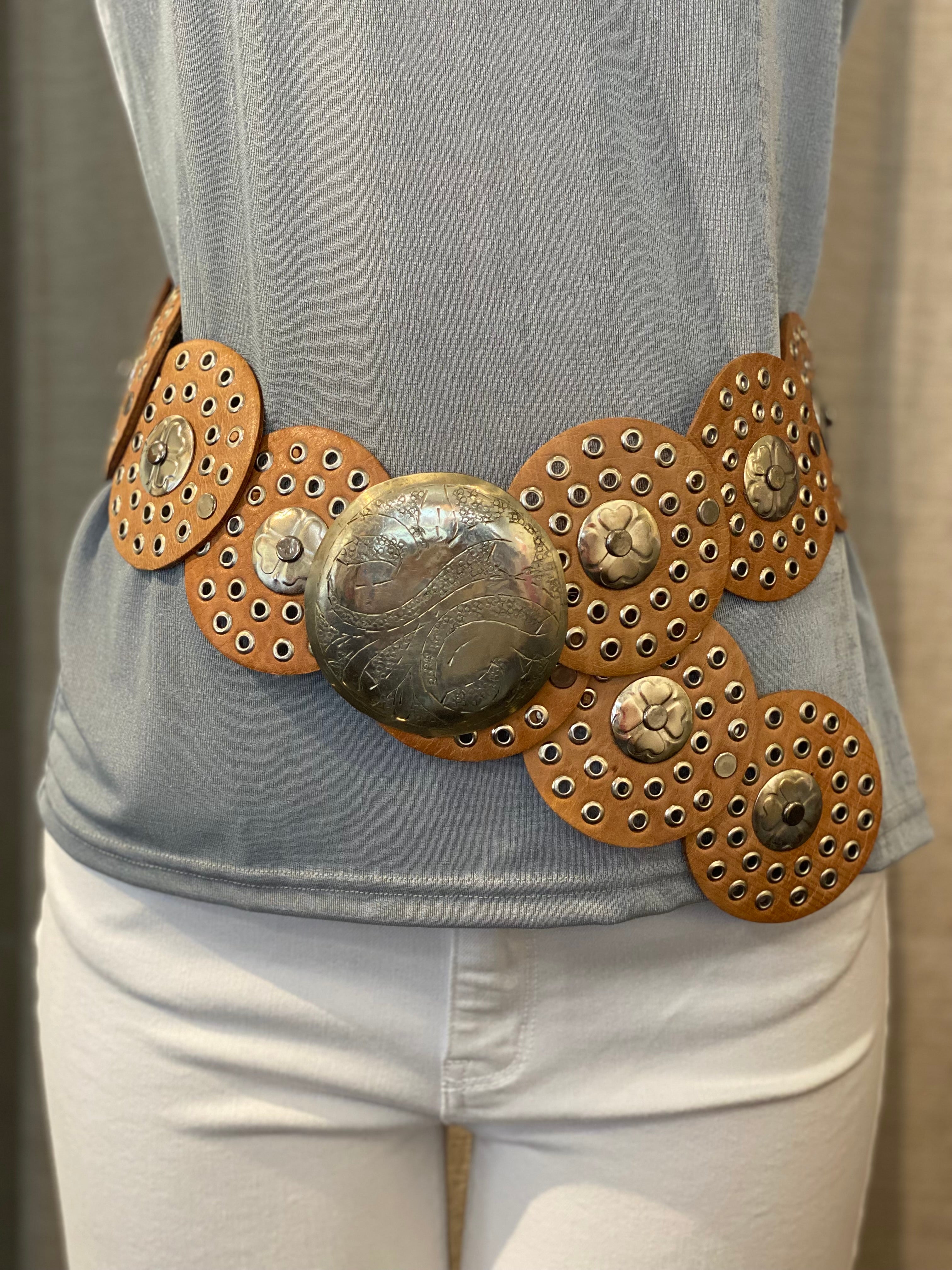 Tan Moroccan Leather Medallion Belt