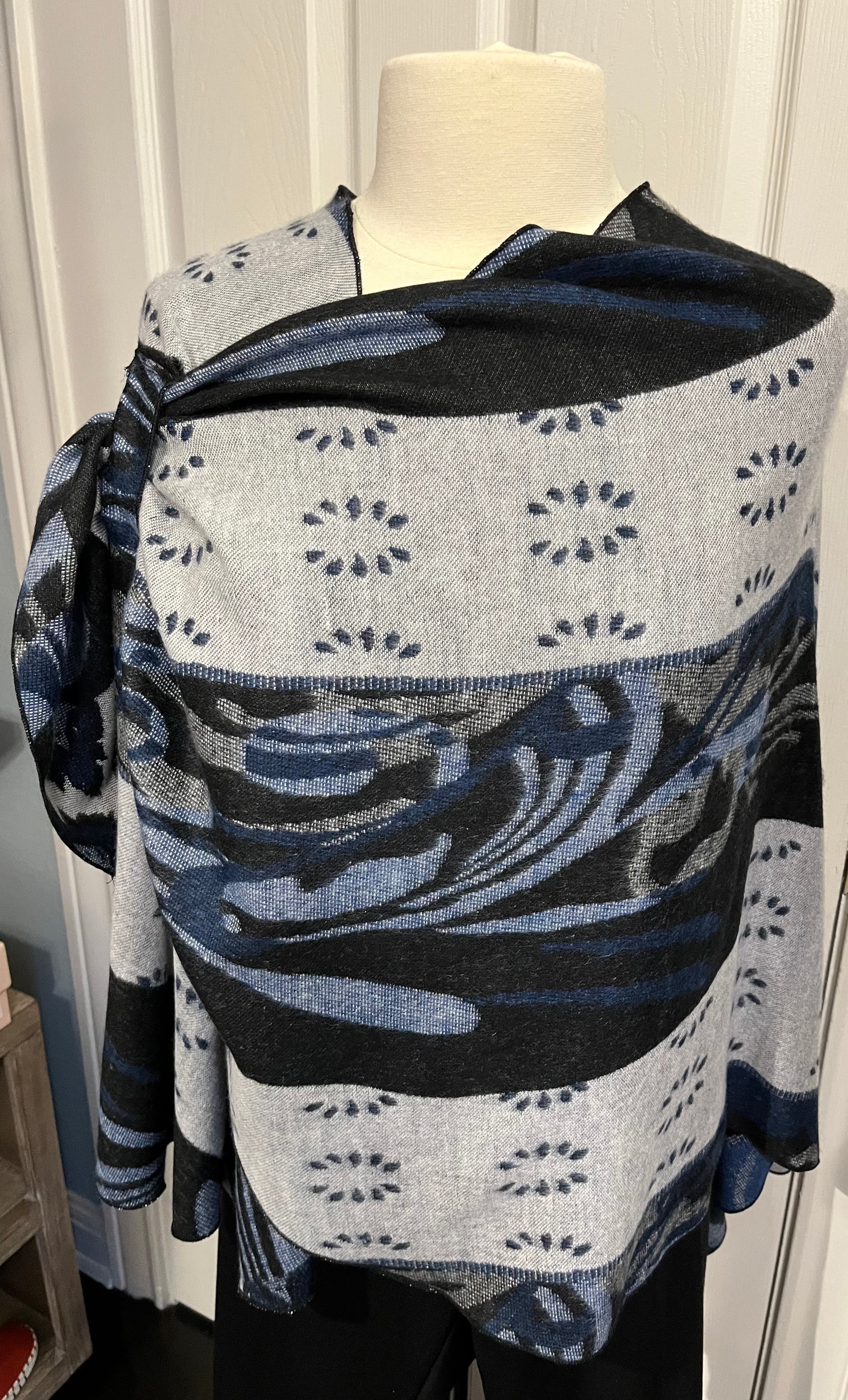 Shades of Denim Reversible Cashmere Shawl