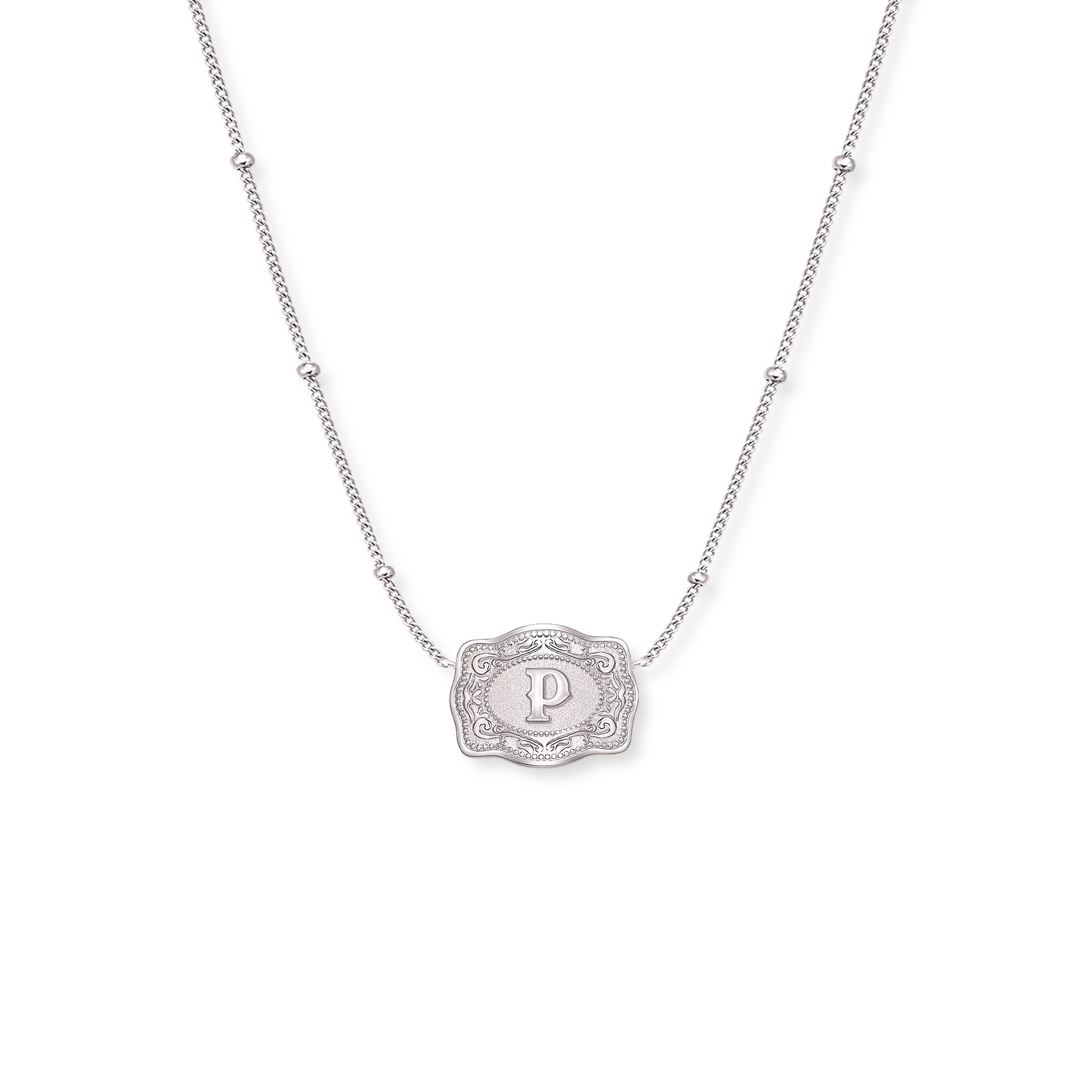 SpurWest Ultra Mini Belt Buckle Initial Necklace- Silver