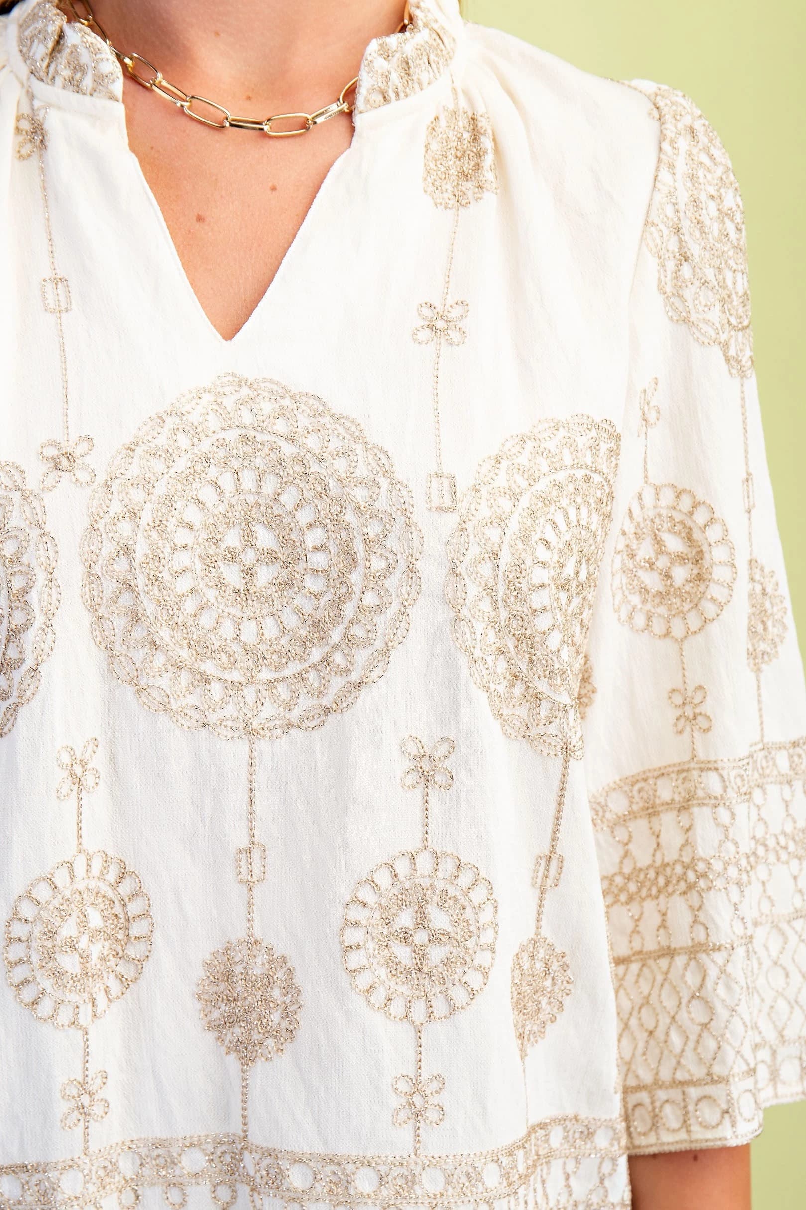 Champagne Charm Embroidered Blouse