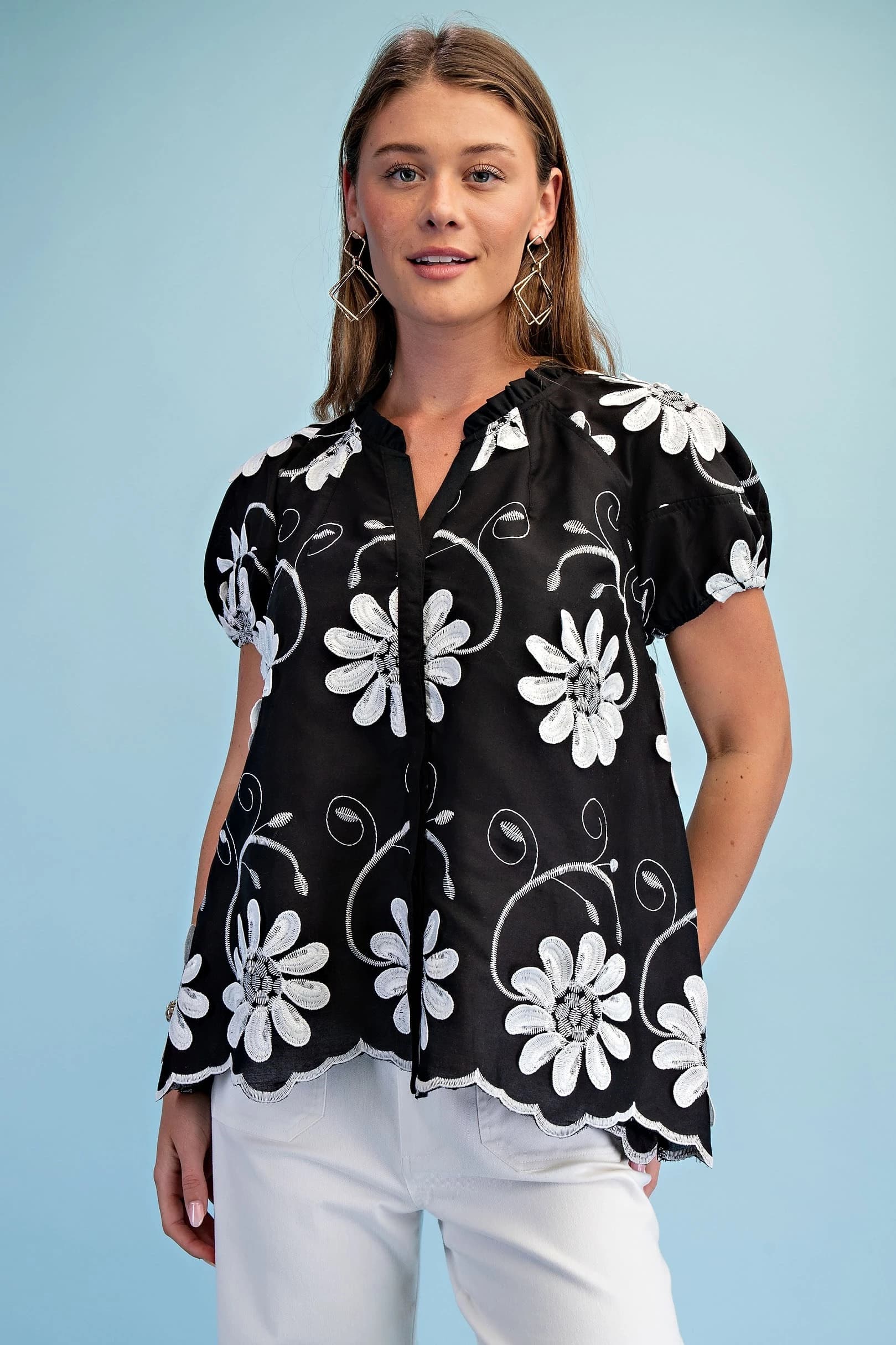 Midnight Daisy Embroidered Top