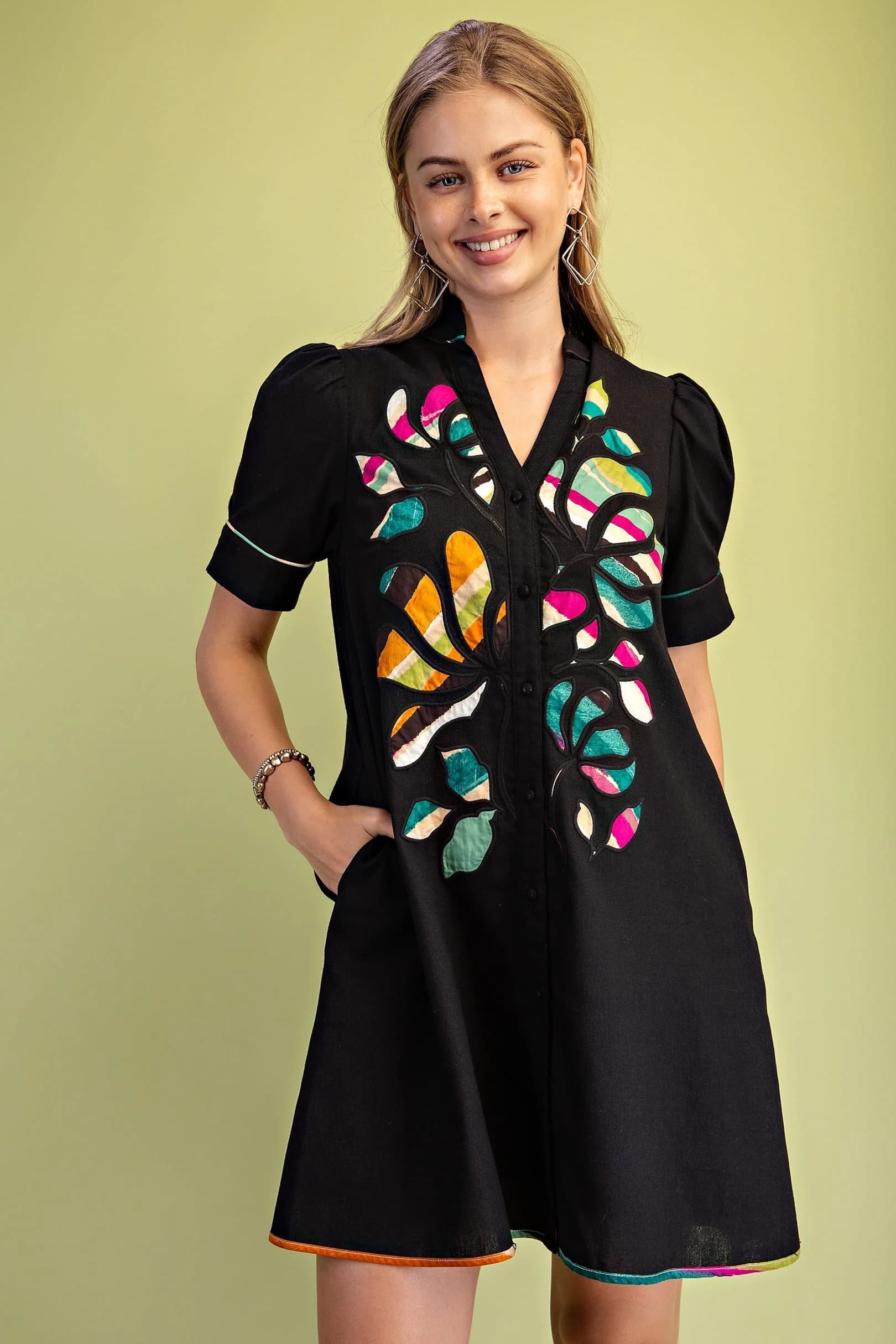 Midnight Mosaic Appliqué Mini Dress