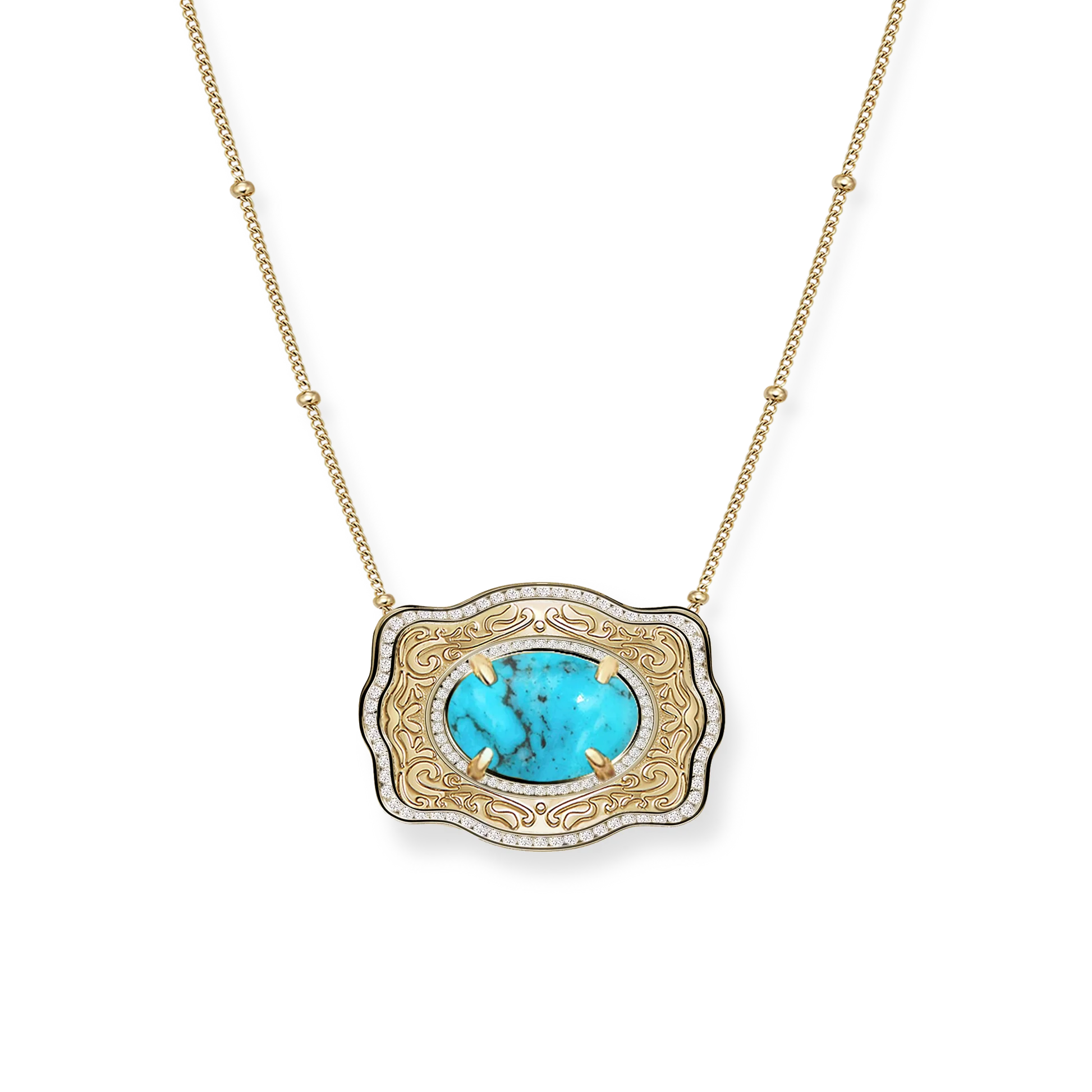 Spur West Belt BuckleNecklace (Oasis) - Beaded Chain - Gold