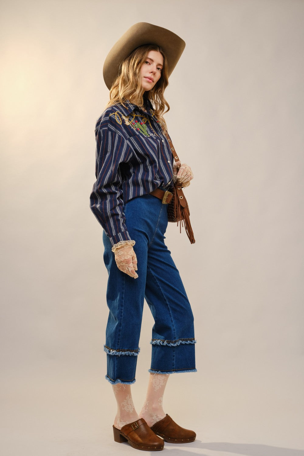 Embroidered Western Yoke Striped Shirt