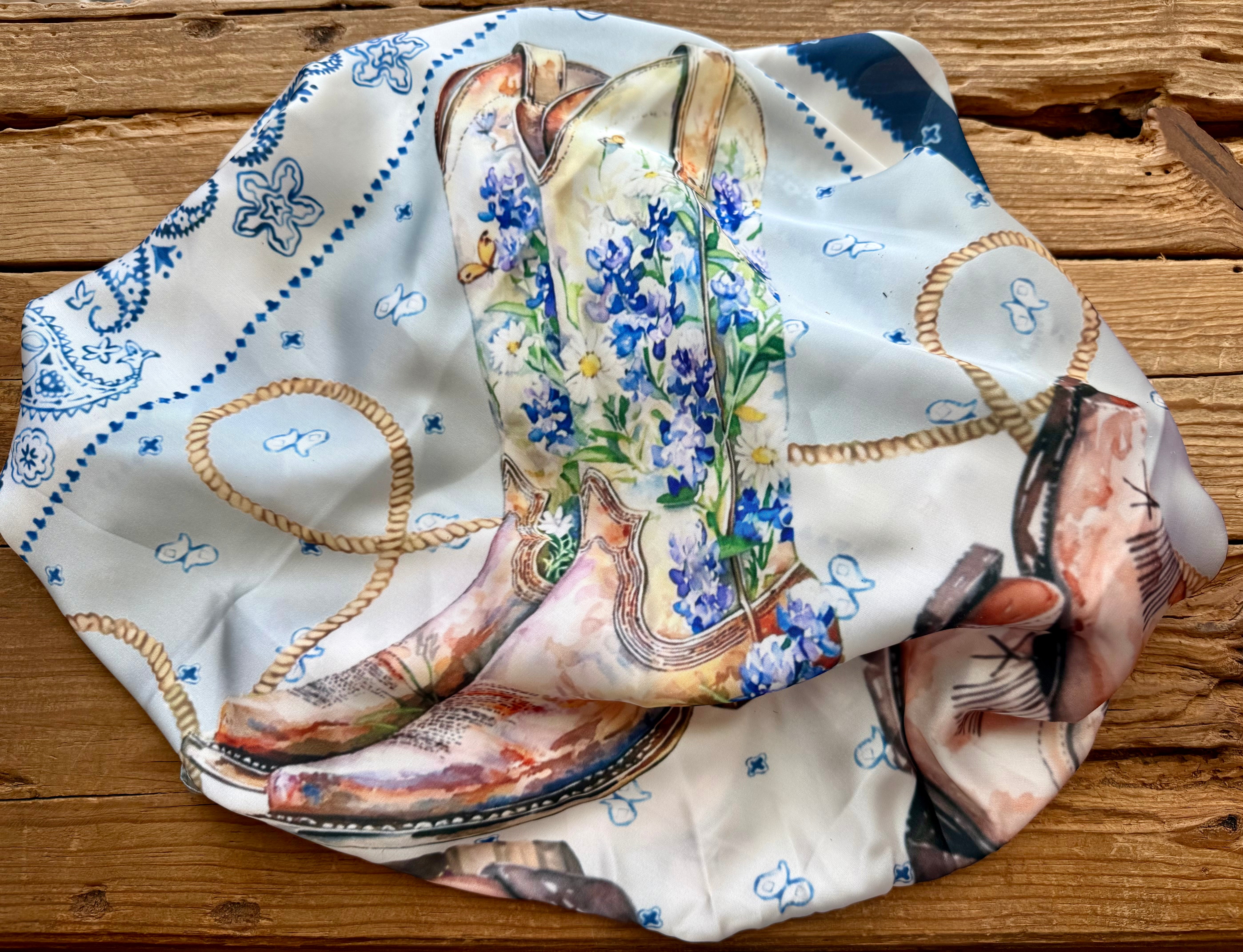 Cowgirl Boots on Silk Rayon Wild Rag