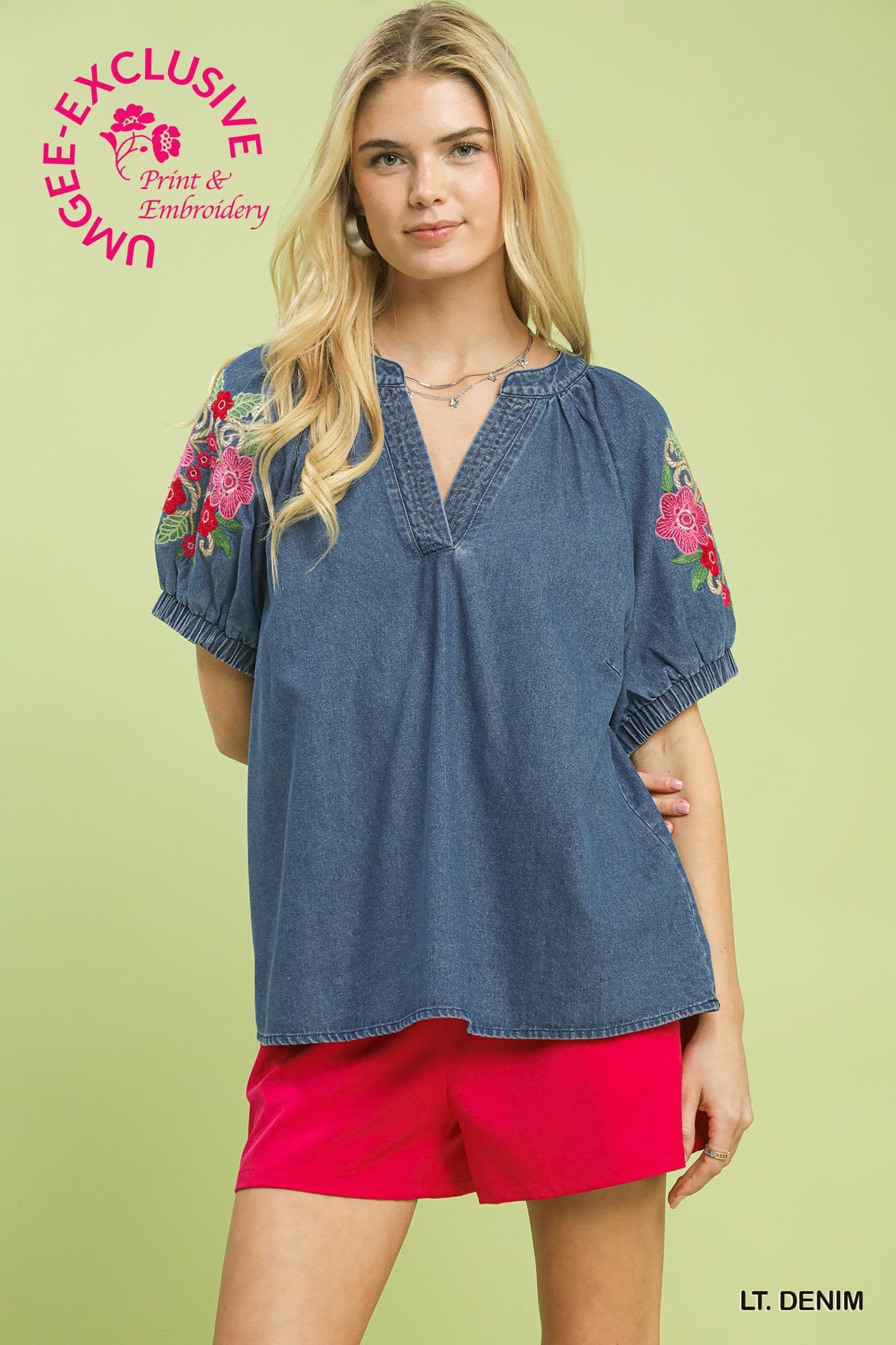 Blooming Denim Embroidered Top