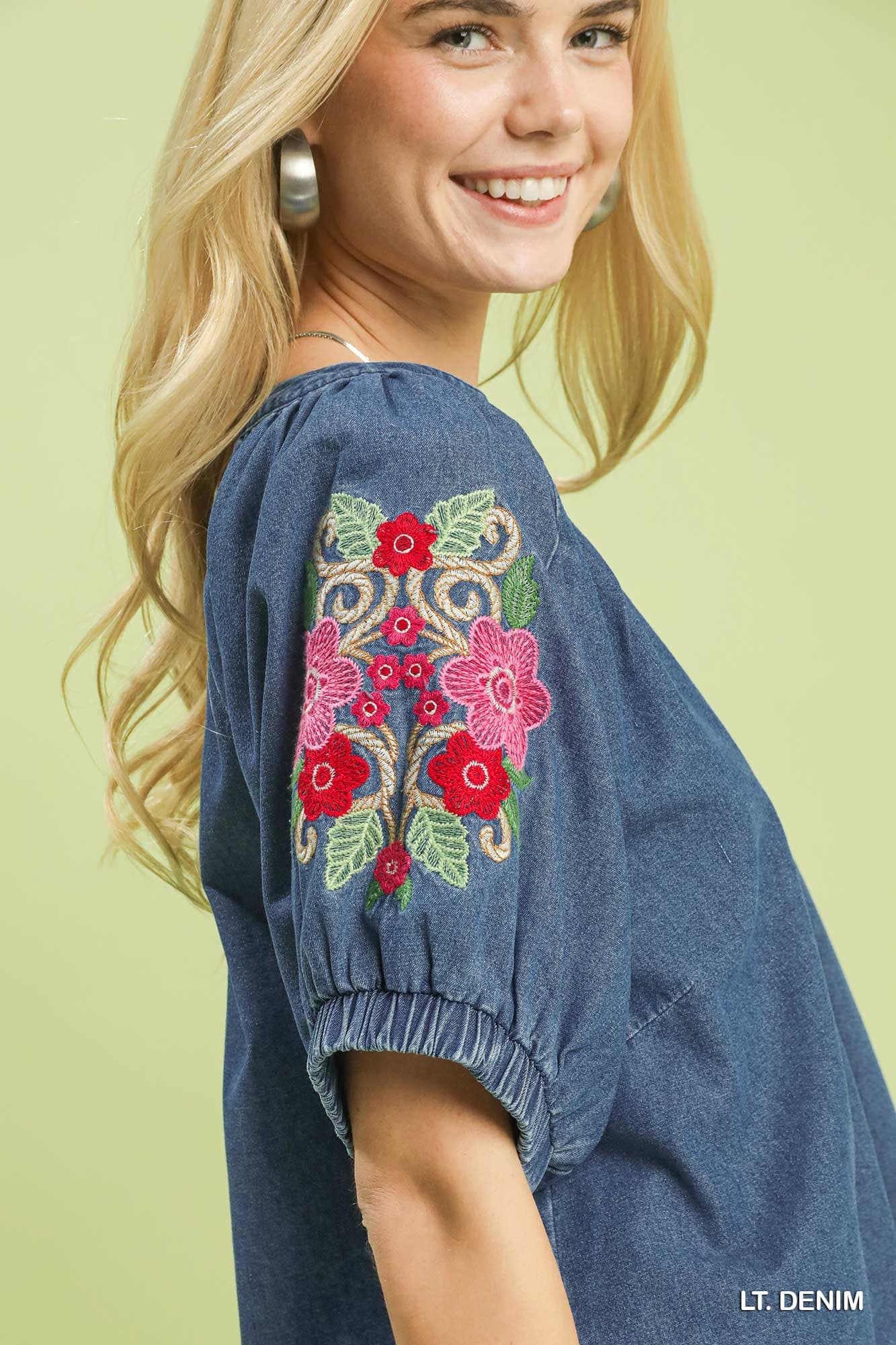 Blooming Denim Embroidered Top