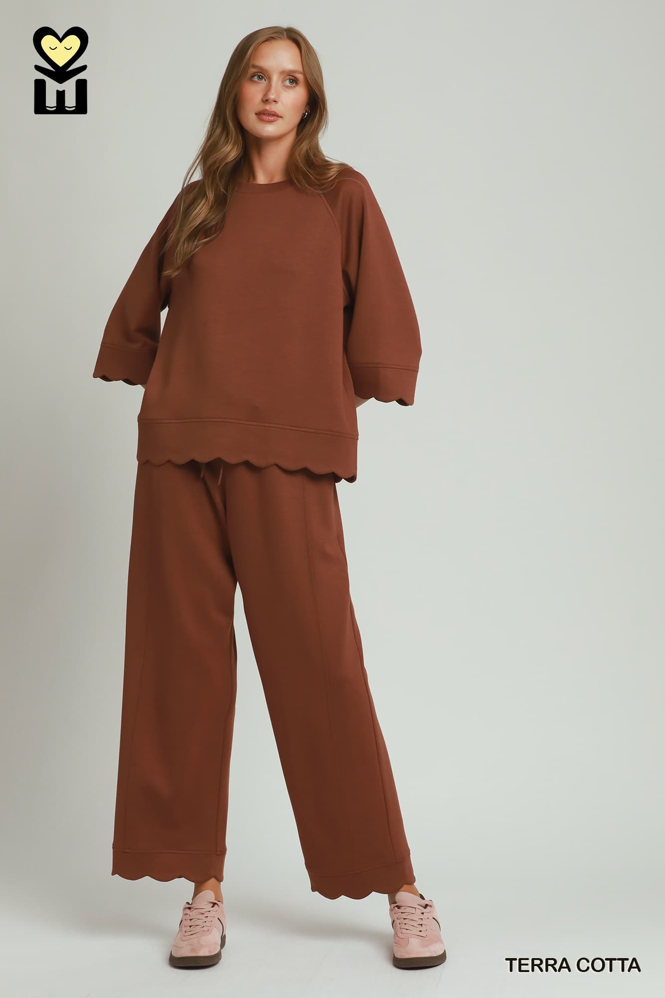 Terra Cotta LuxeKnit Scalloped Pant Set
