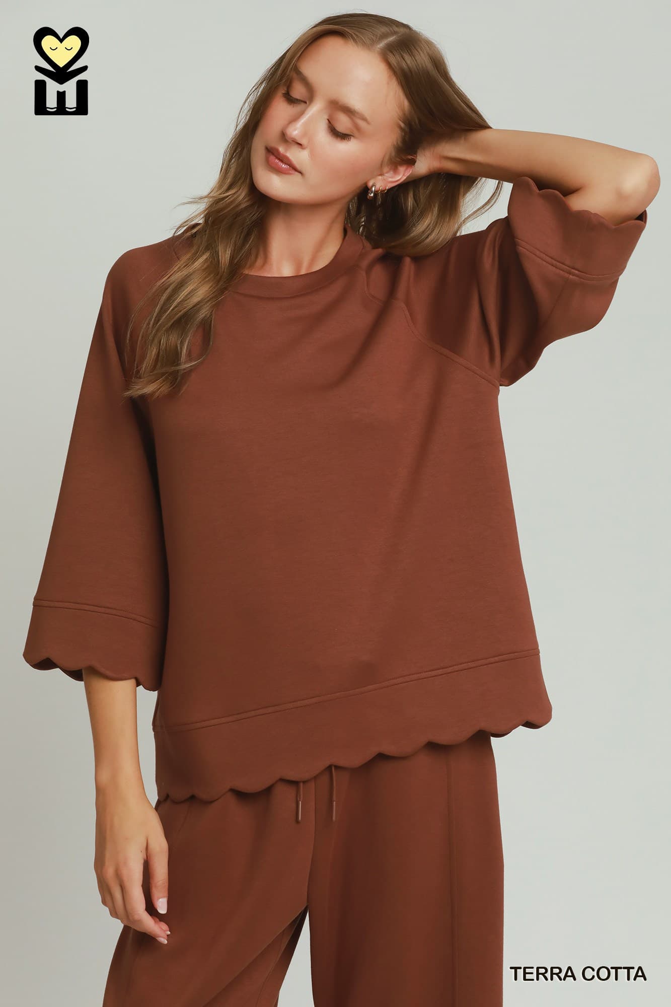 Terra Cotta LuxeKnit Scalloped Pant Set