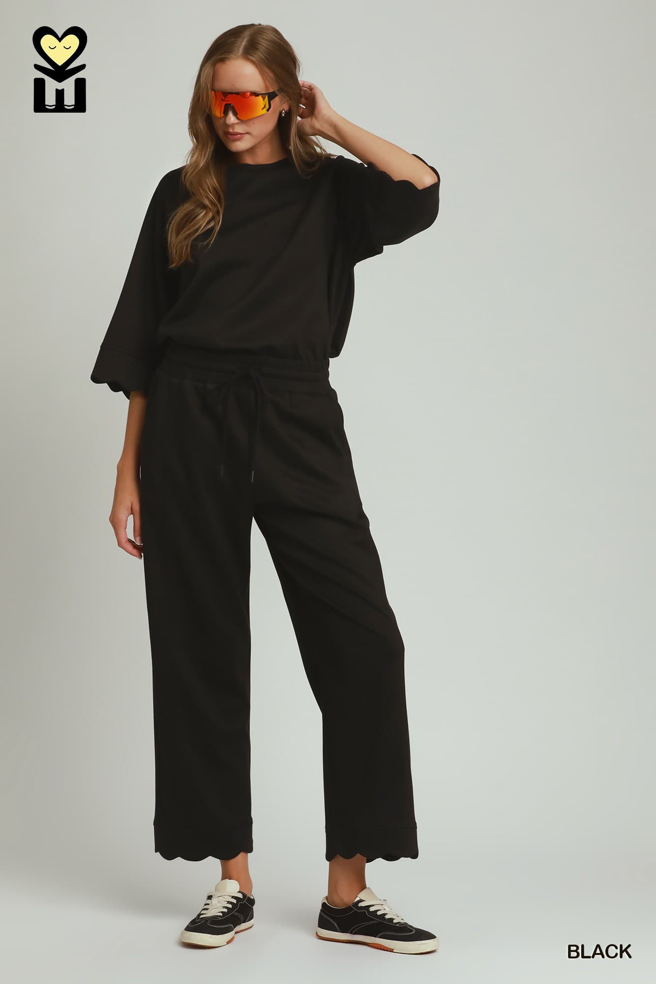 Black LuxeKnit Scalloped Pant & Top Set