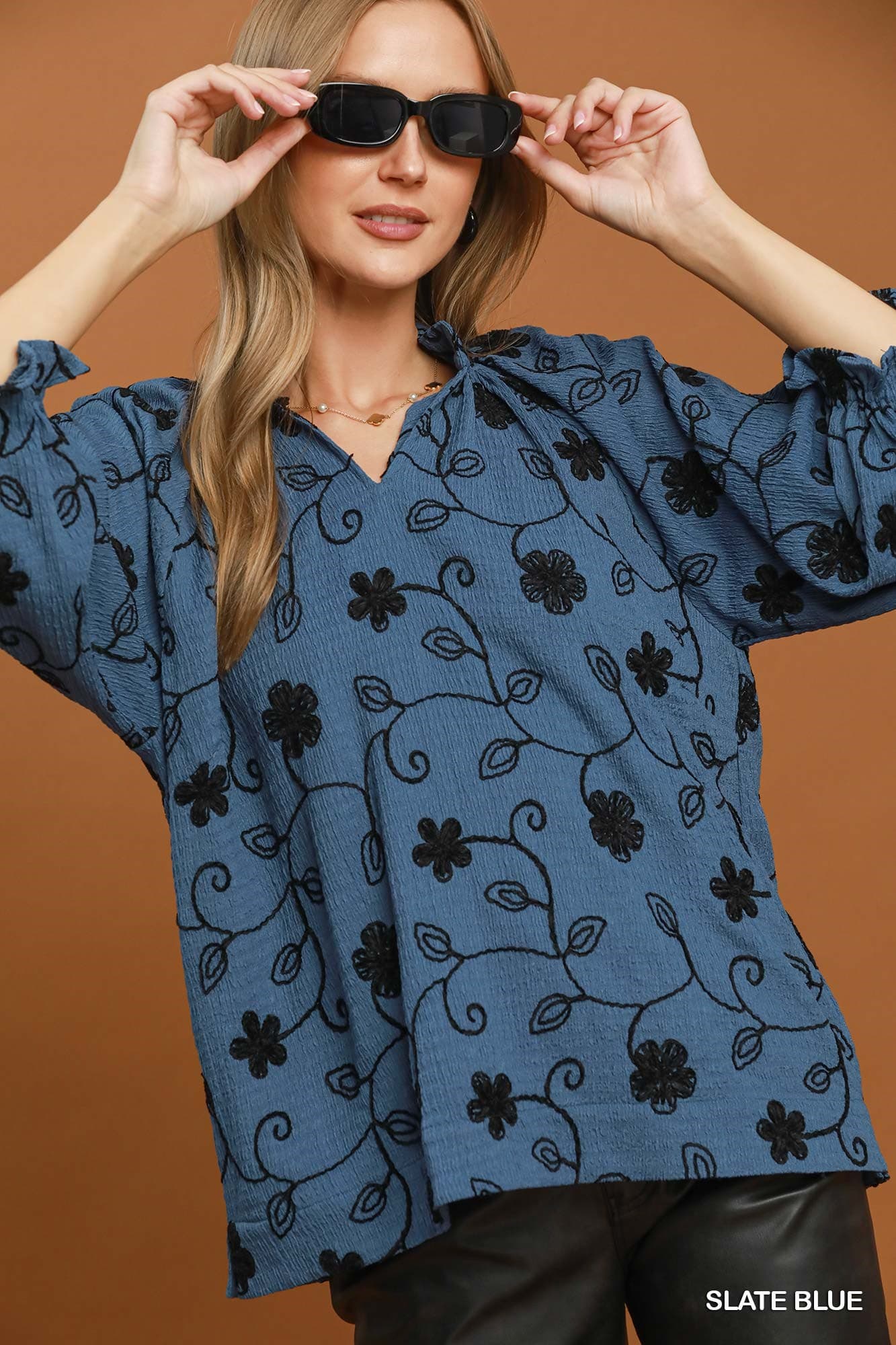Midnight Bloom Embroidered Top