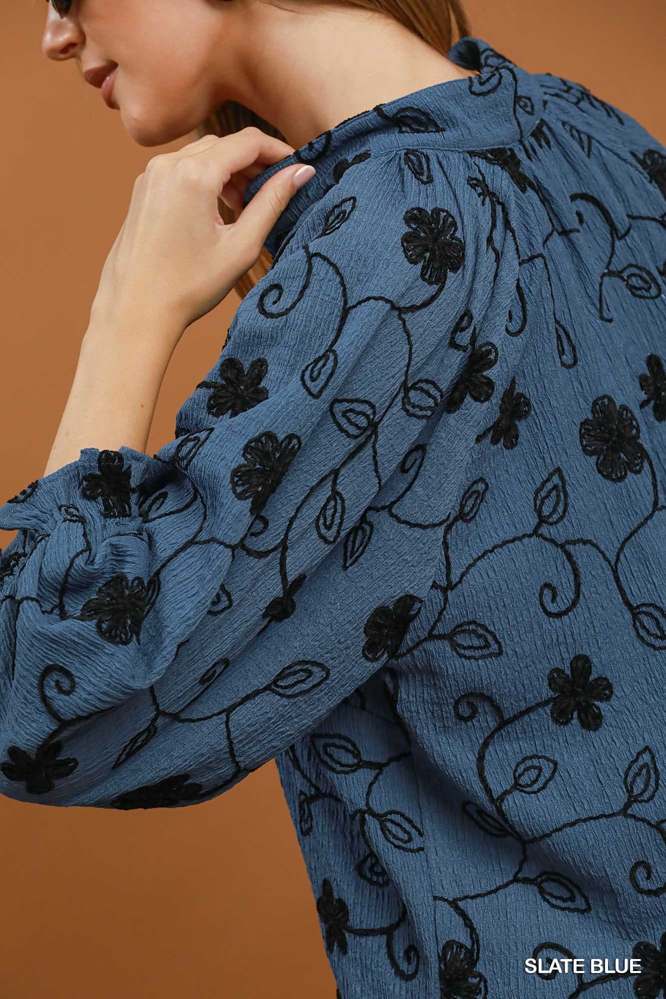 Midnight Bloom Embroidered Top
