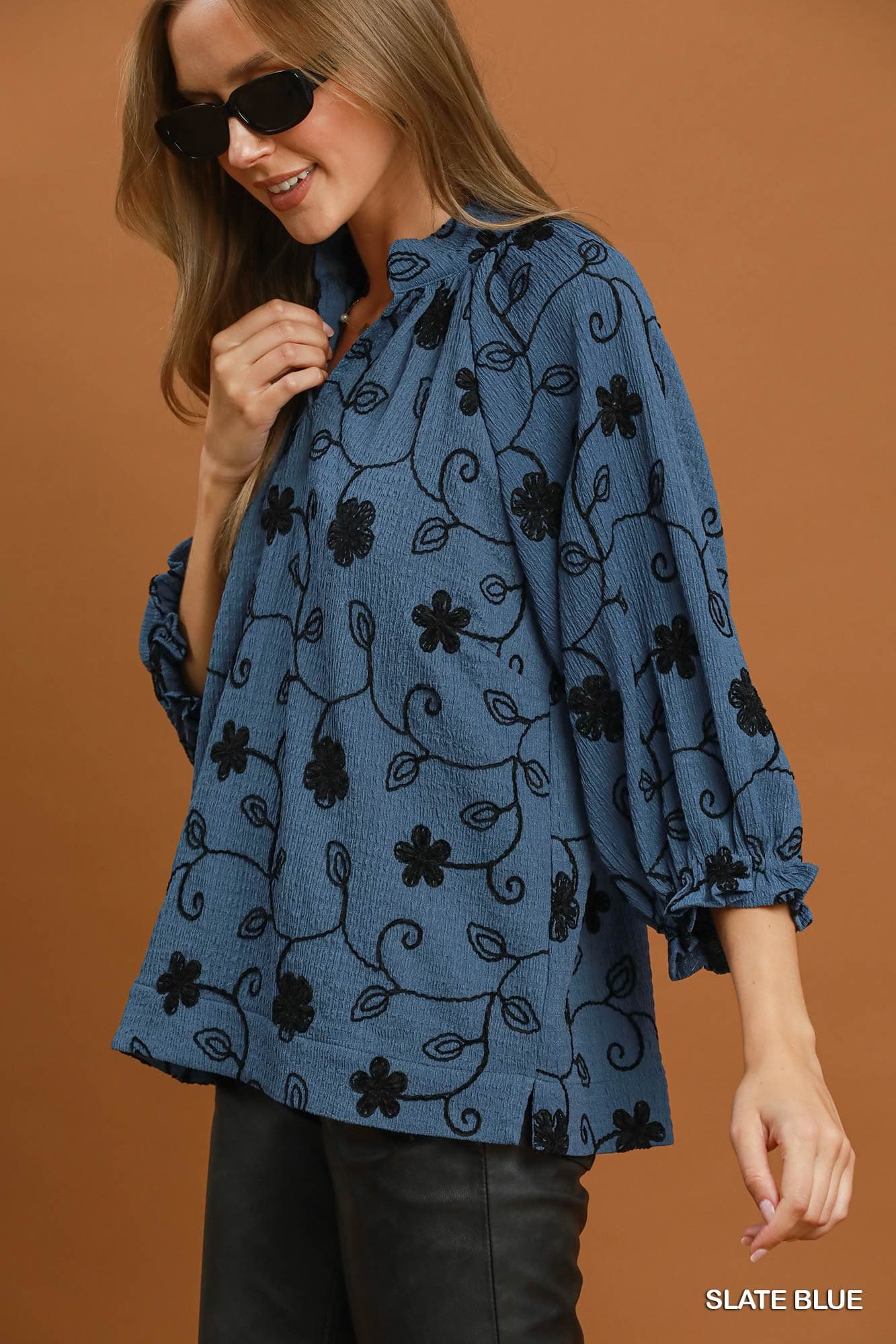 Midnight Bloom Embroidered Top