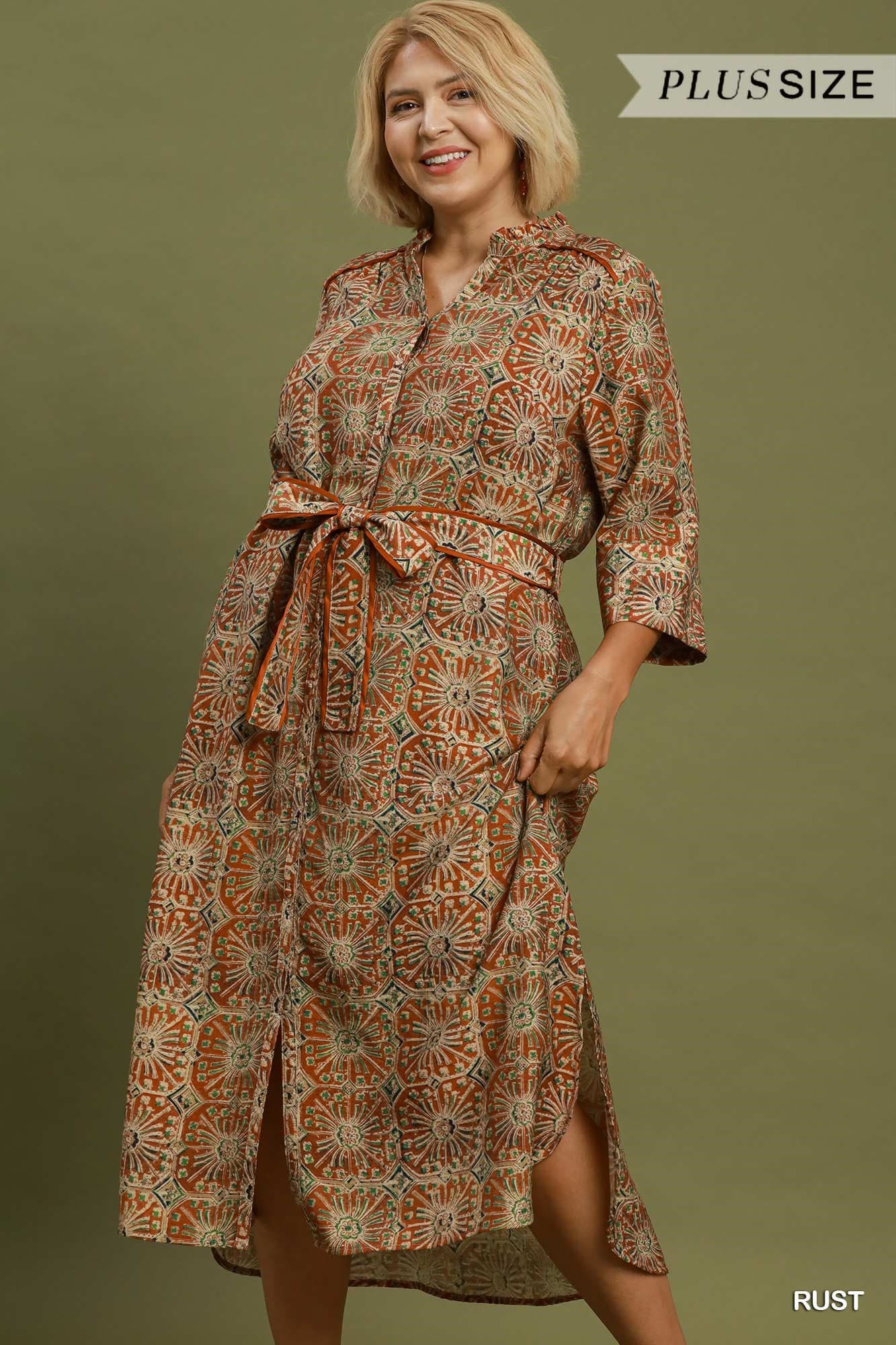 Rust Mosaic Midi Dress