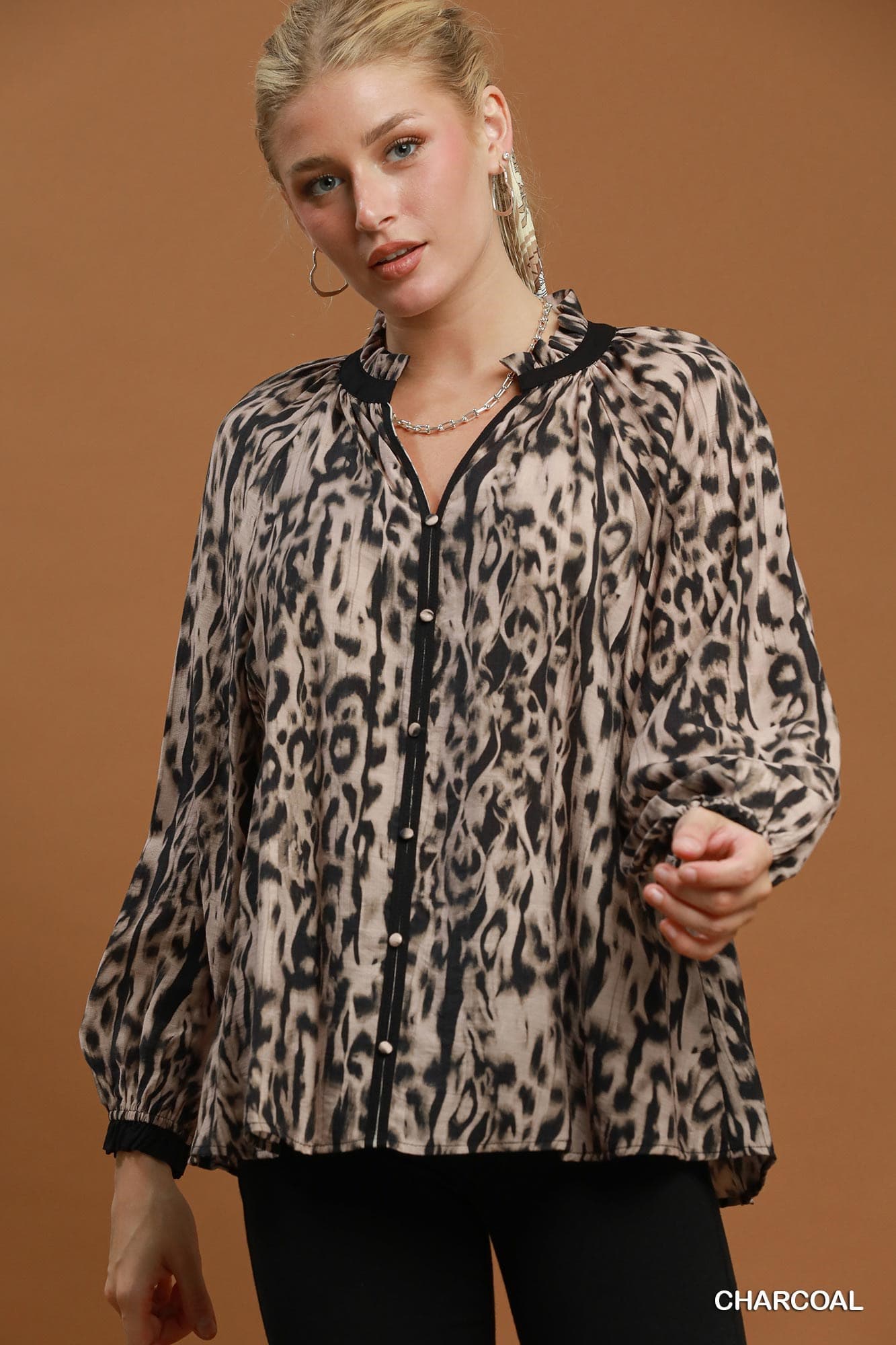 Wild Instinct Charcoal/Black Animal Print Blouse