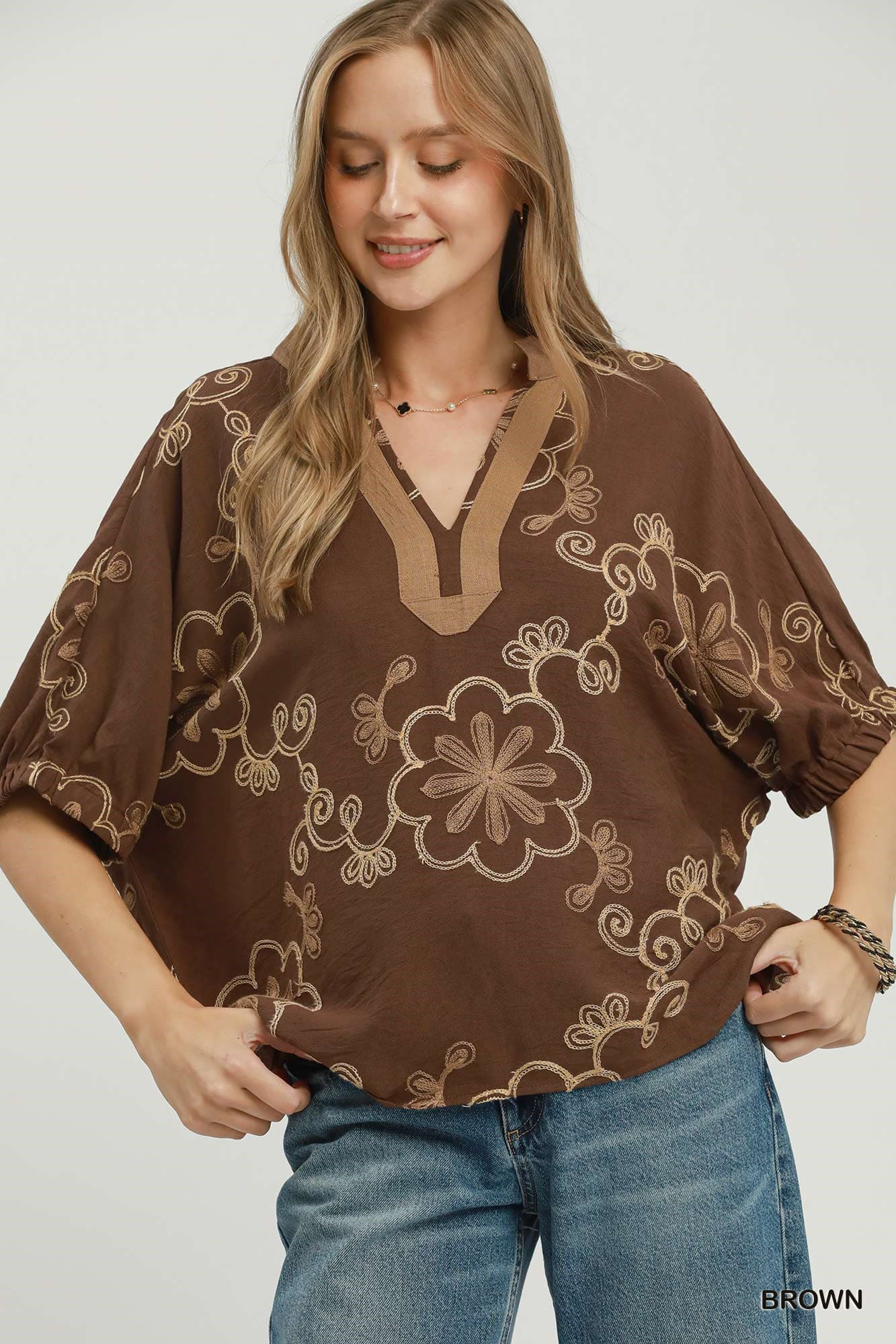 Cocoa Bloom Embroidered Blouse