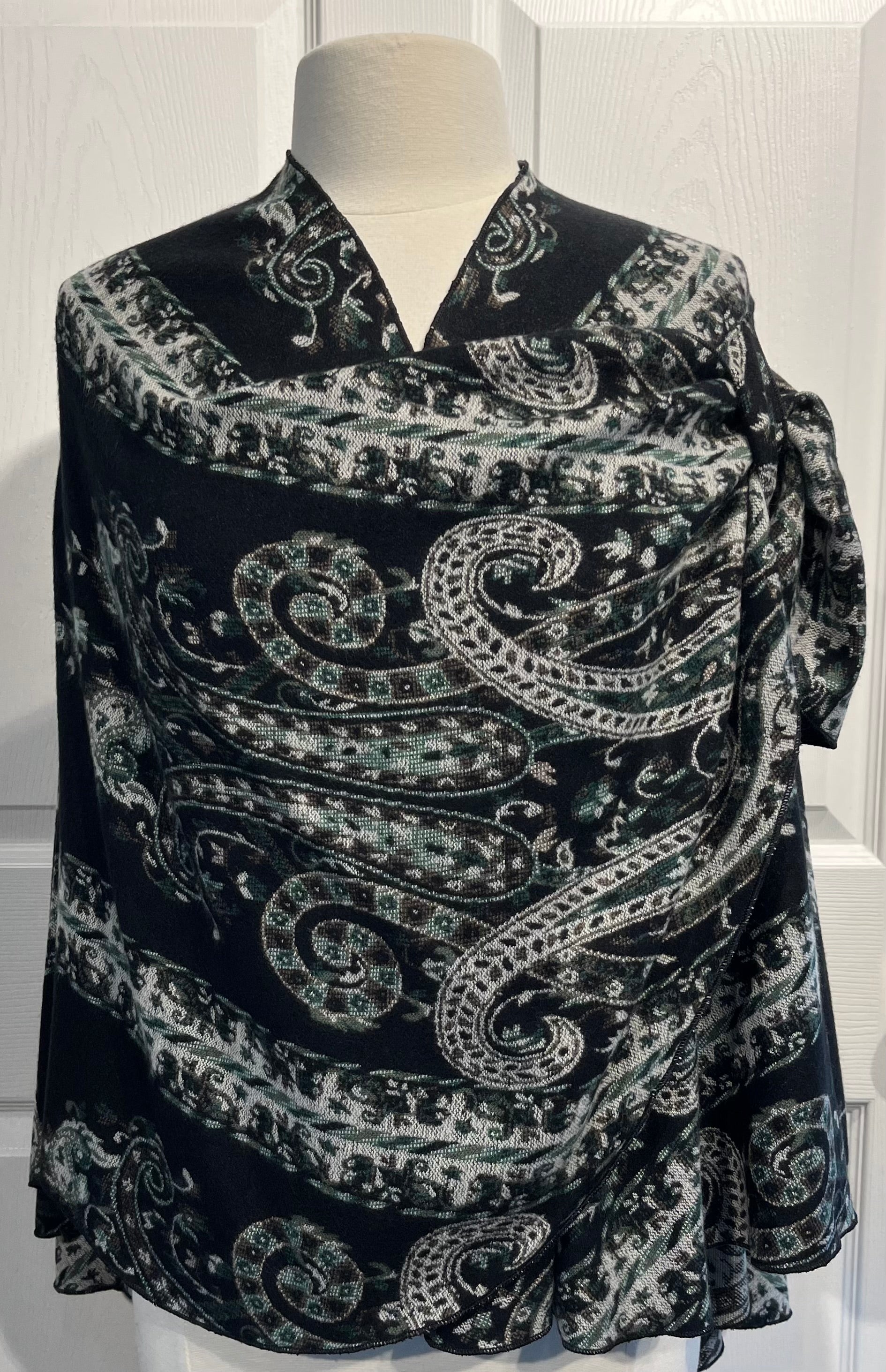 Black, Taupe & Green Reversible  Cashmere Shawl