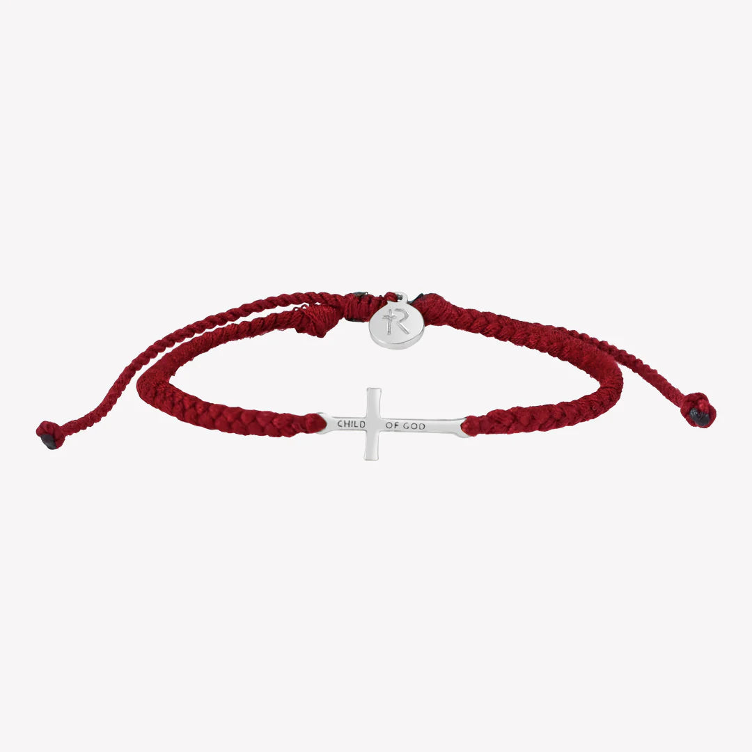 Child of God Garnet Red Cross Braided Bracelet-Silver