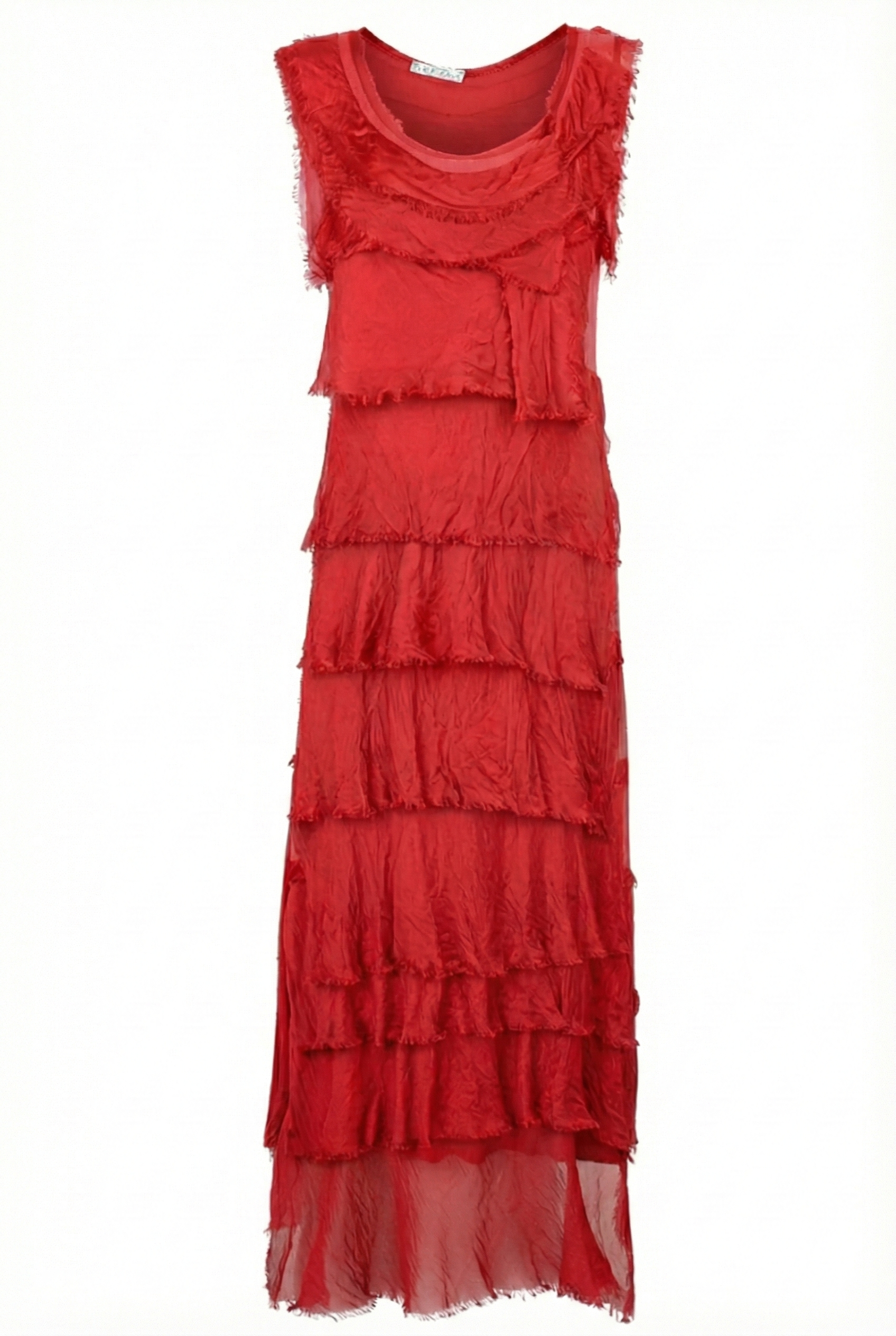 Washable Silk Sleeveless Ankle Length Ruffle Dress