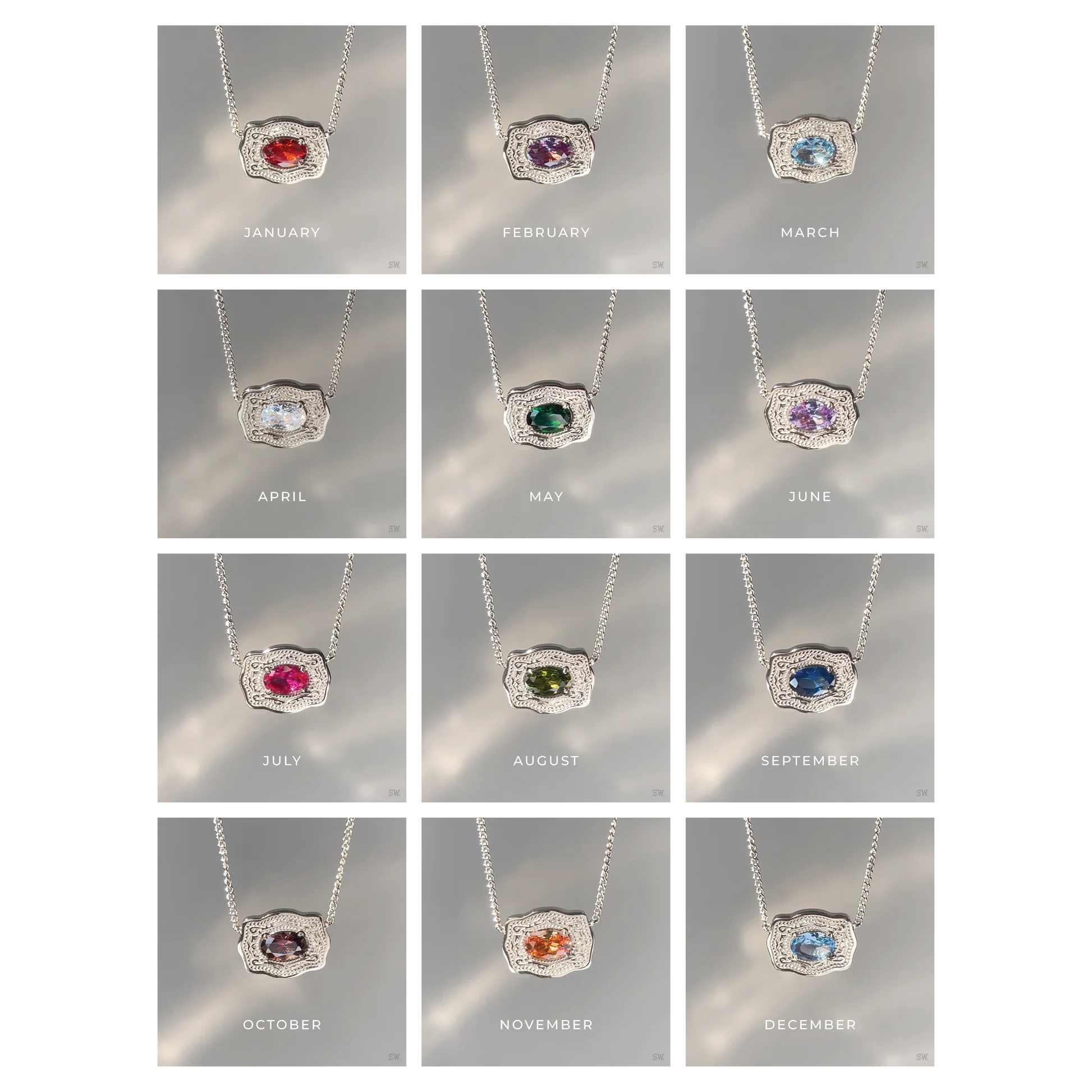 SpurWest Ultra Mini Belt Buckle Birthstone Necklace - Silver -May