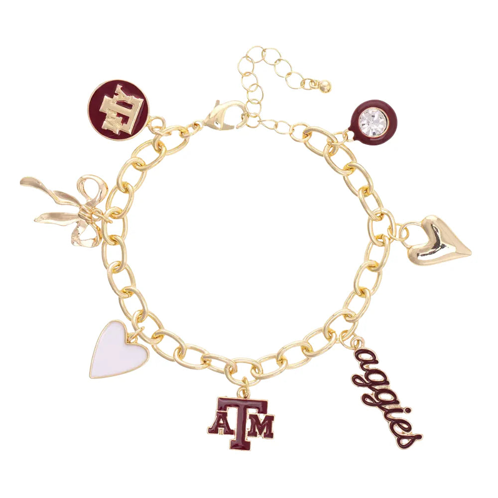 Texas A&M Aggies Enamel Icons Charm Bracelet in Shiny Gold