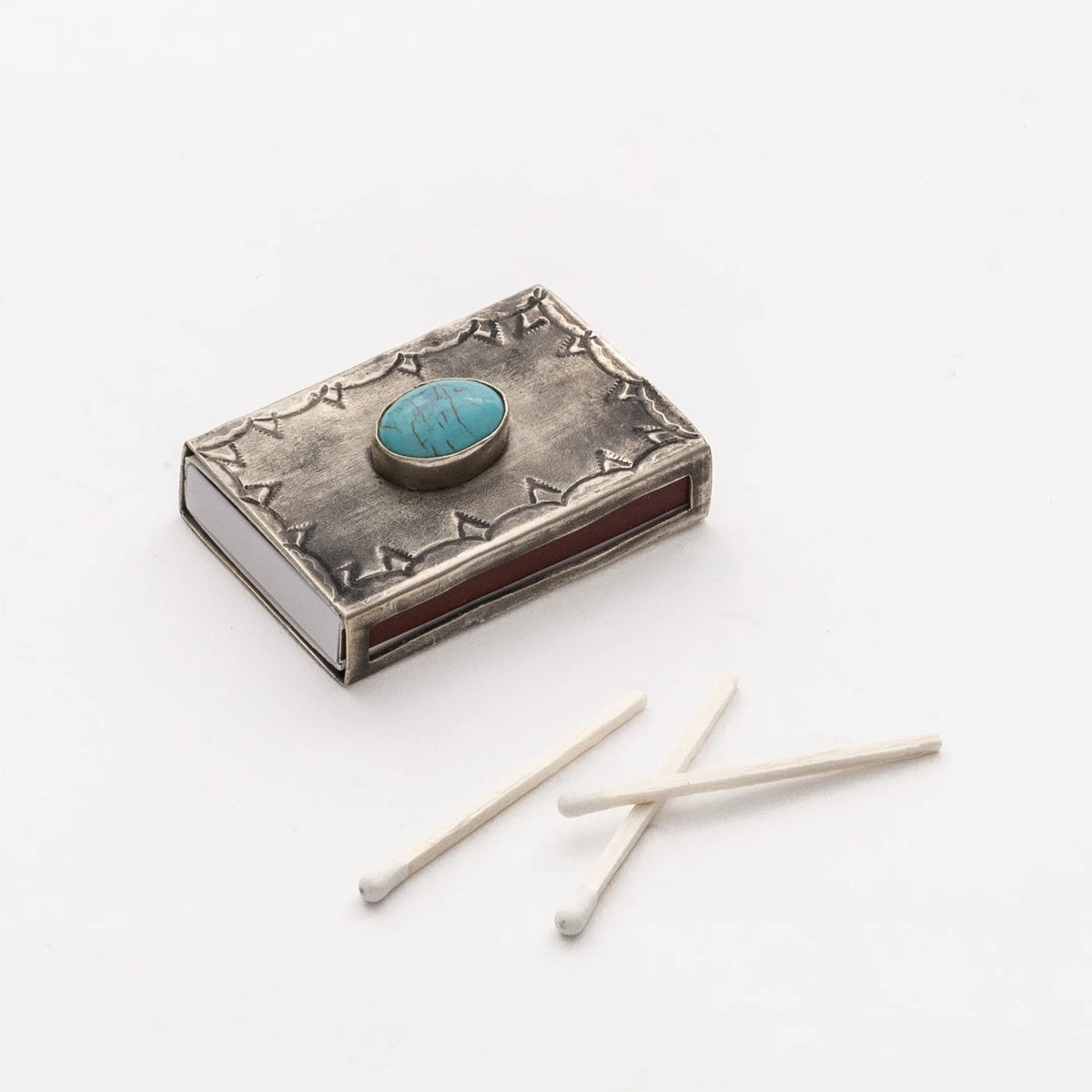 Small Stamped Matchbox Cover with Turquoise