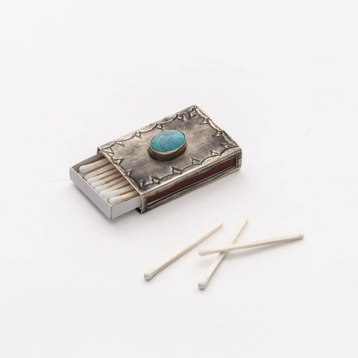 Small Stamped Matchbox Cover with Turquoise