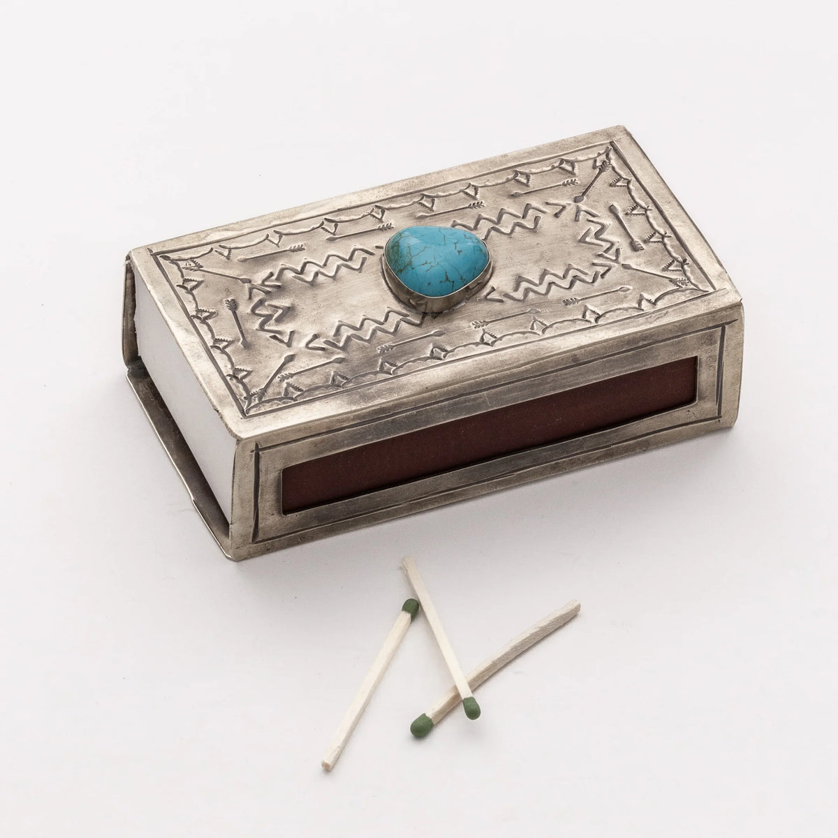 Large Stamped Matchbox Cover with Turquoise