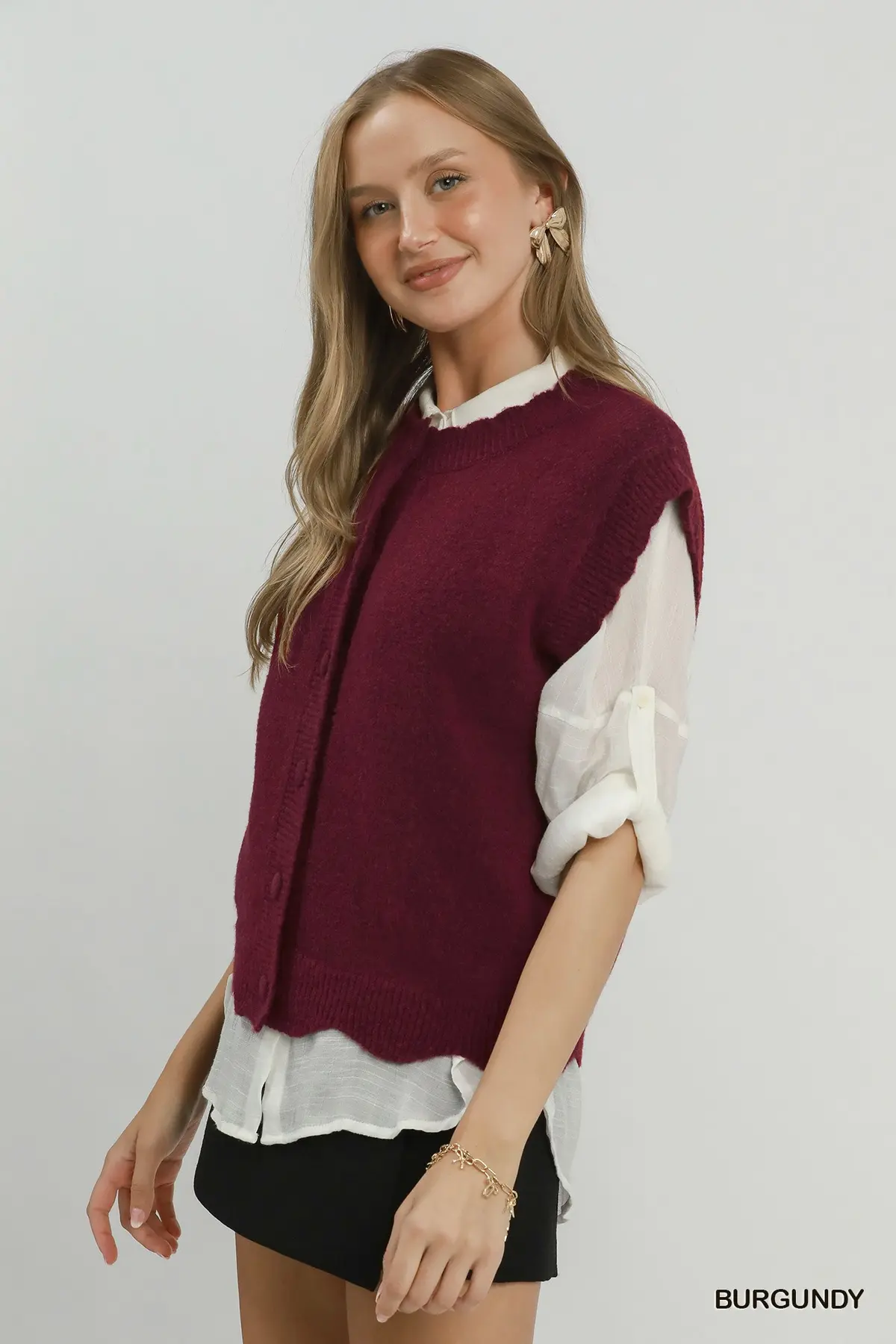 Burgundy Scallop Knit Sweater Vest 🍷