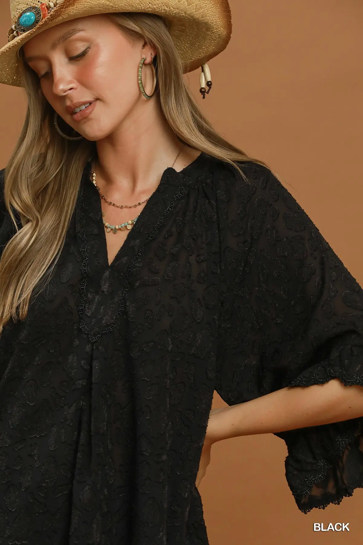 Black Velvet Animal Print Blouse