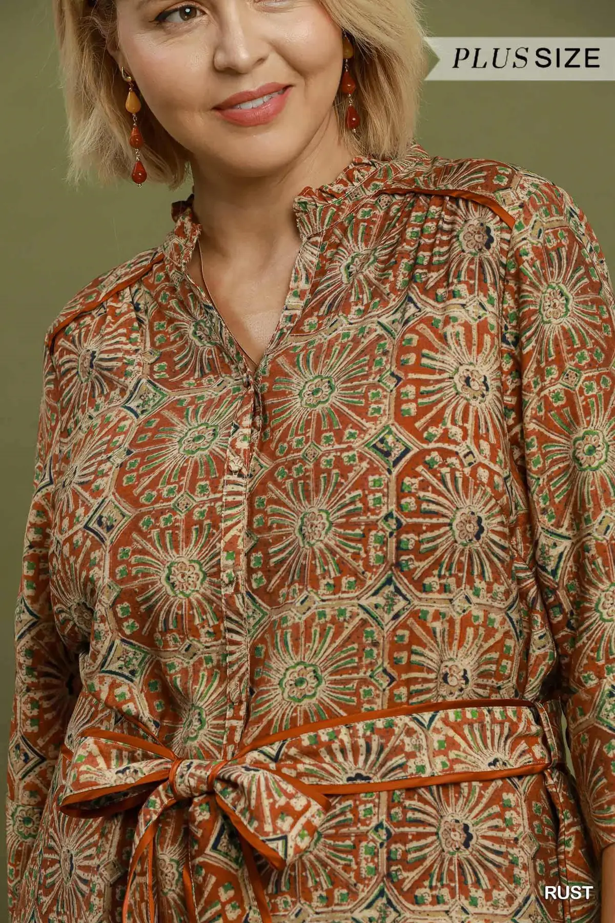 Rust Mosaic Midi Dress
