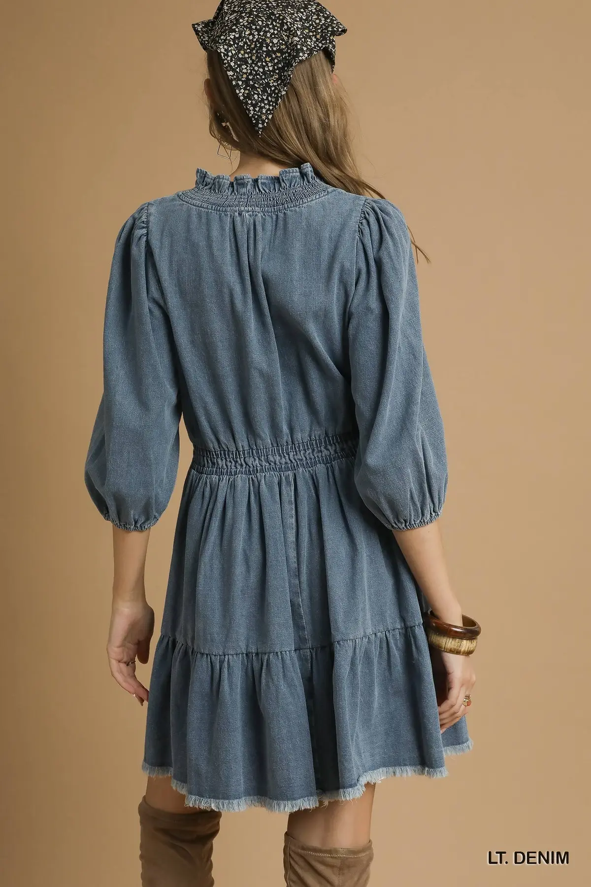 Ruffled Charm Light Denim Mini Dress
