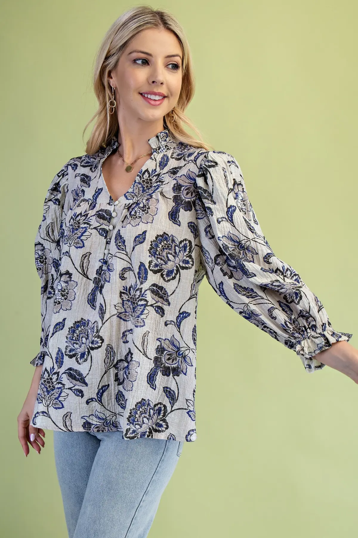 Blue Willow Floral Blouse