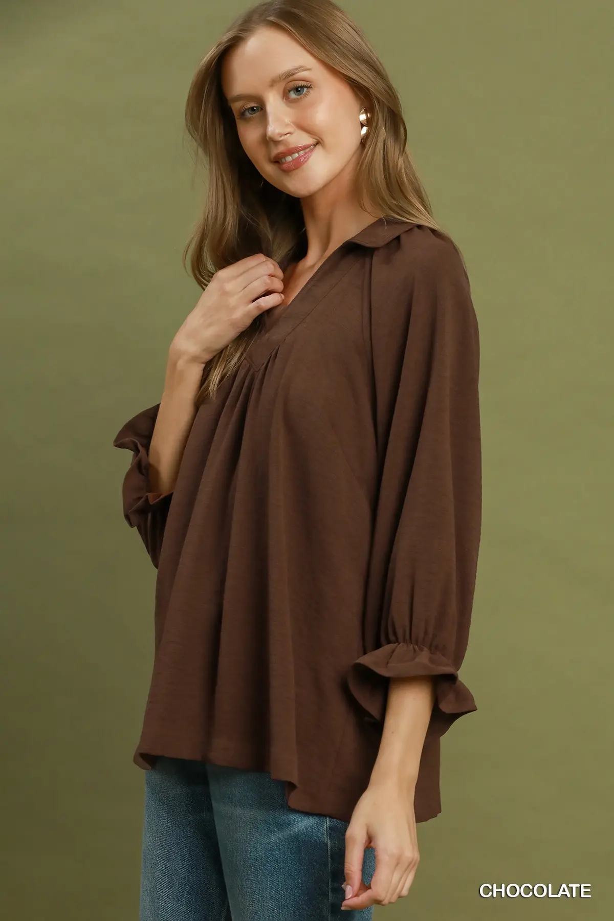 Chocolate Charm Ruffle Sleeve Blouse 🤎