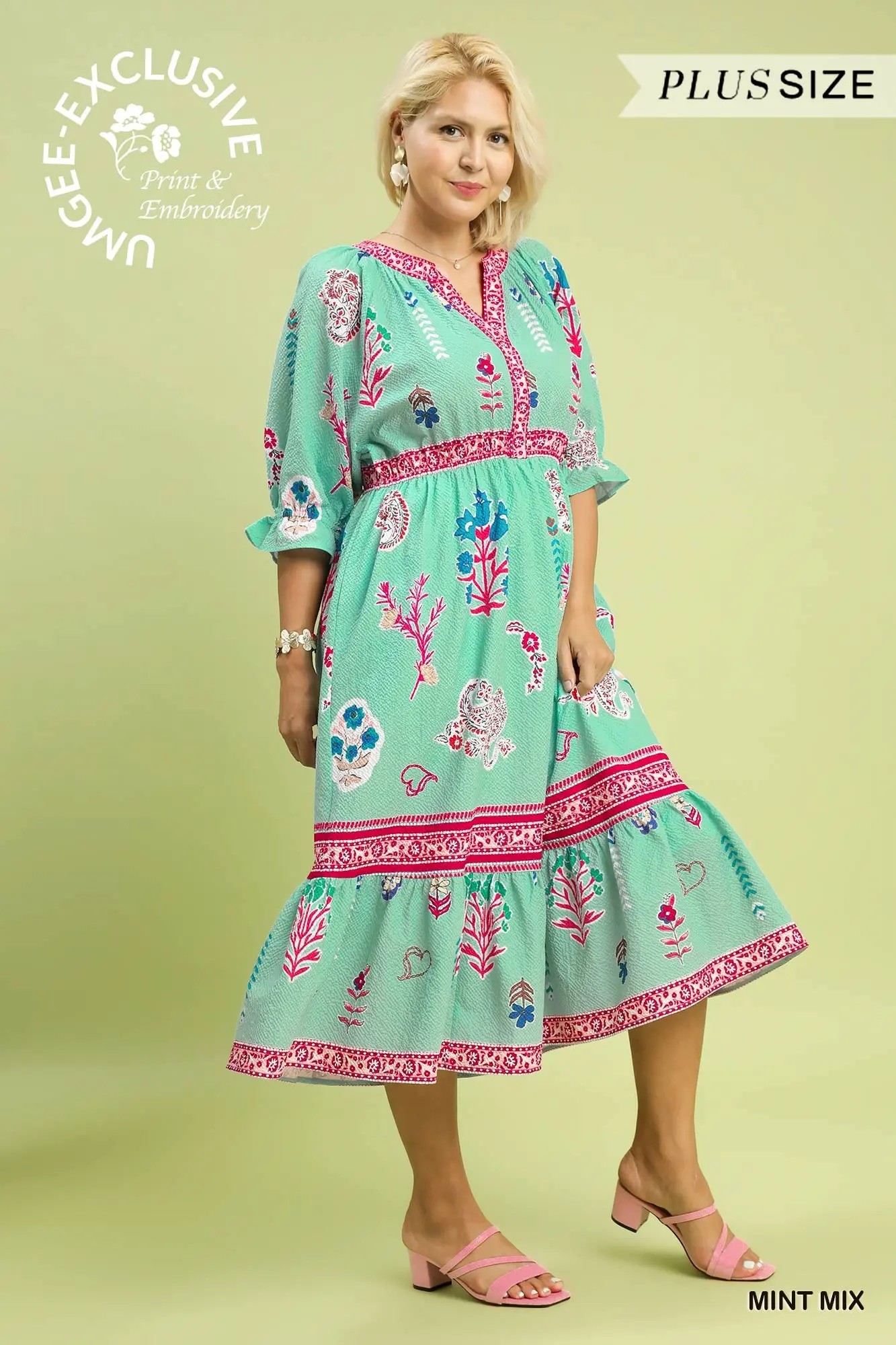 Mint Floral Midi Dress