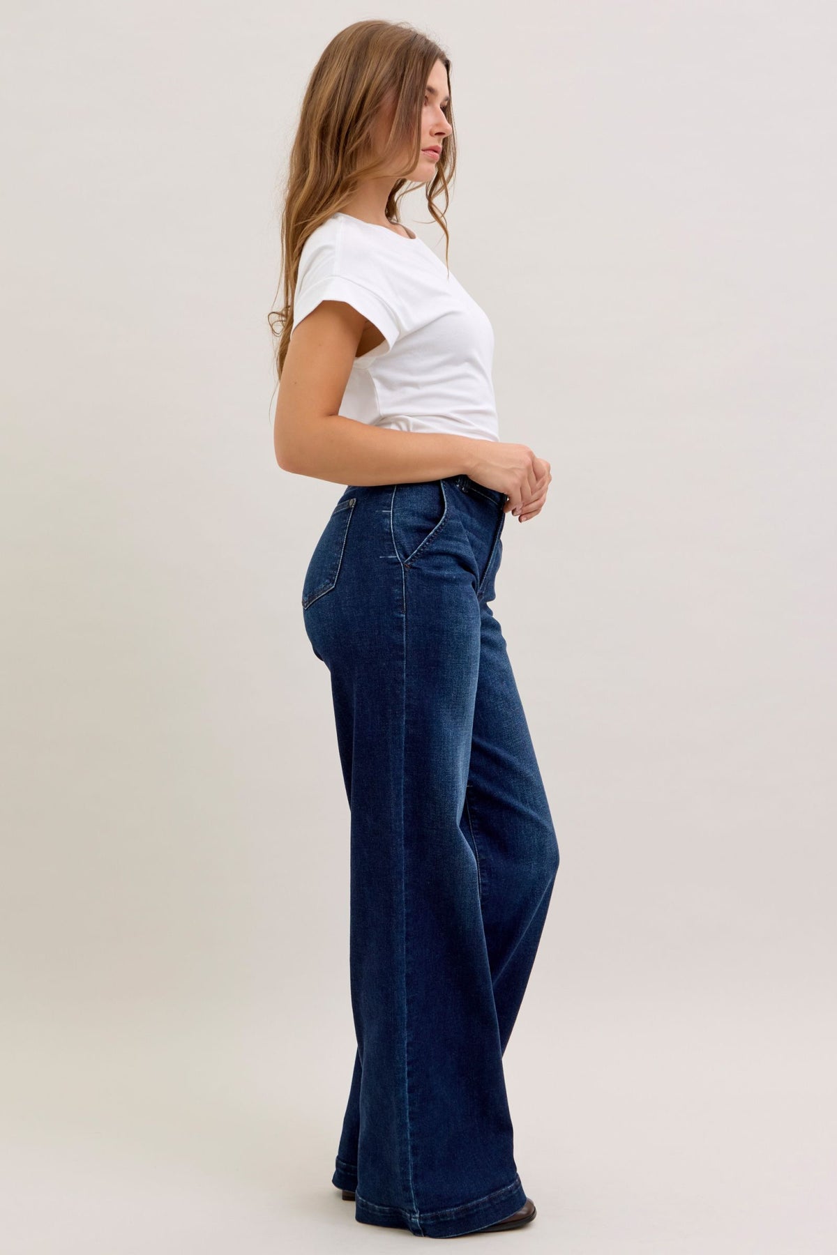 Judy Blue High Waist Trouser Wide Leg Jean 31" Length